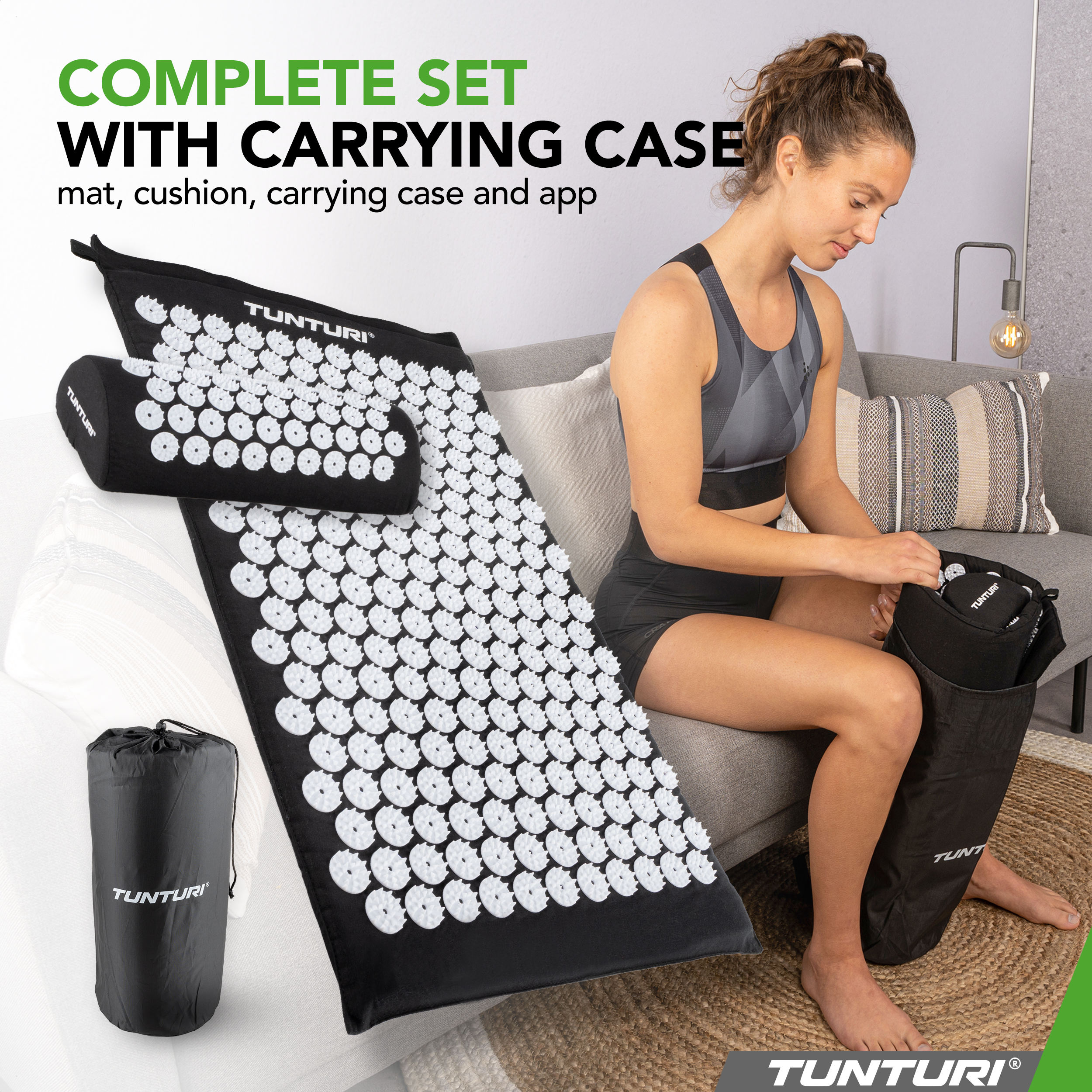 Acupressure Mat And Pillow Black Tunturi New Fitness B.V