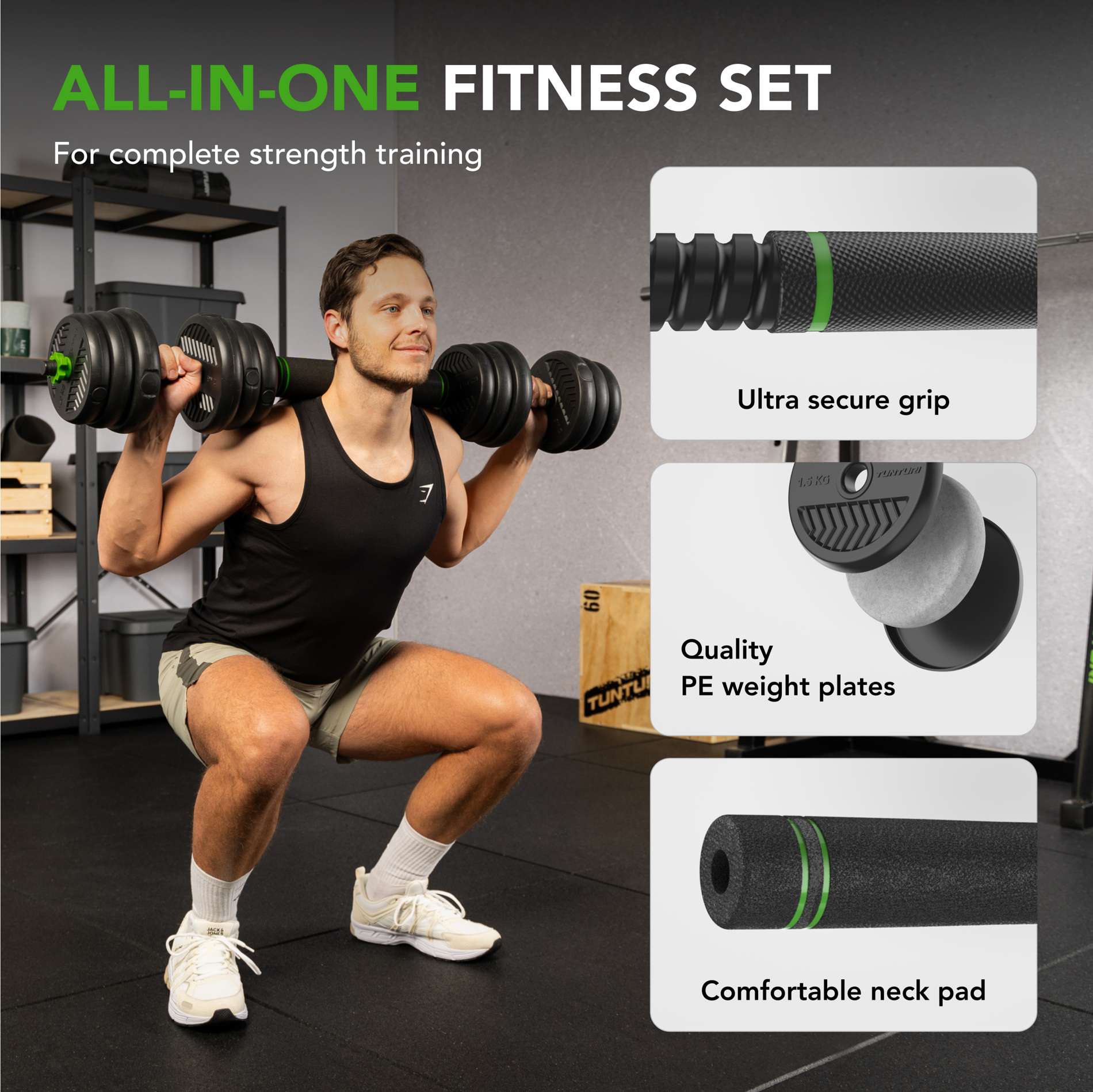 Vinyl Barbell Dumbbell set 20 KG Tunturi New Fitness