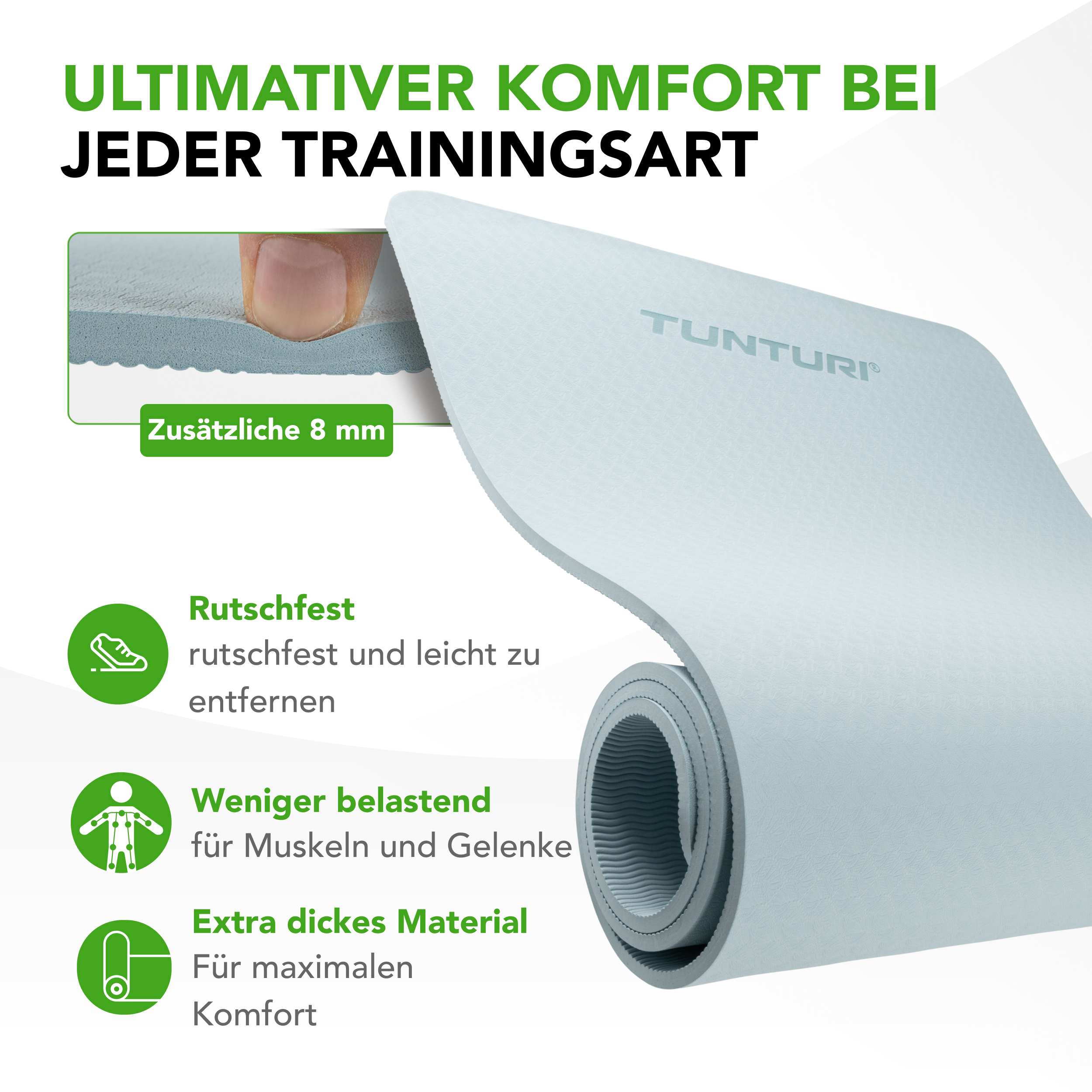 Yoga Matte 173x61cm - 0,4cm Dick Mit Gummibändern & Schultergurt Für Pilates & Fitness