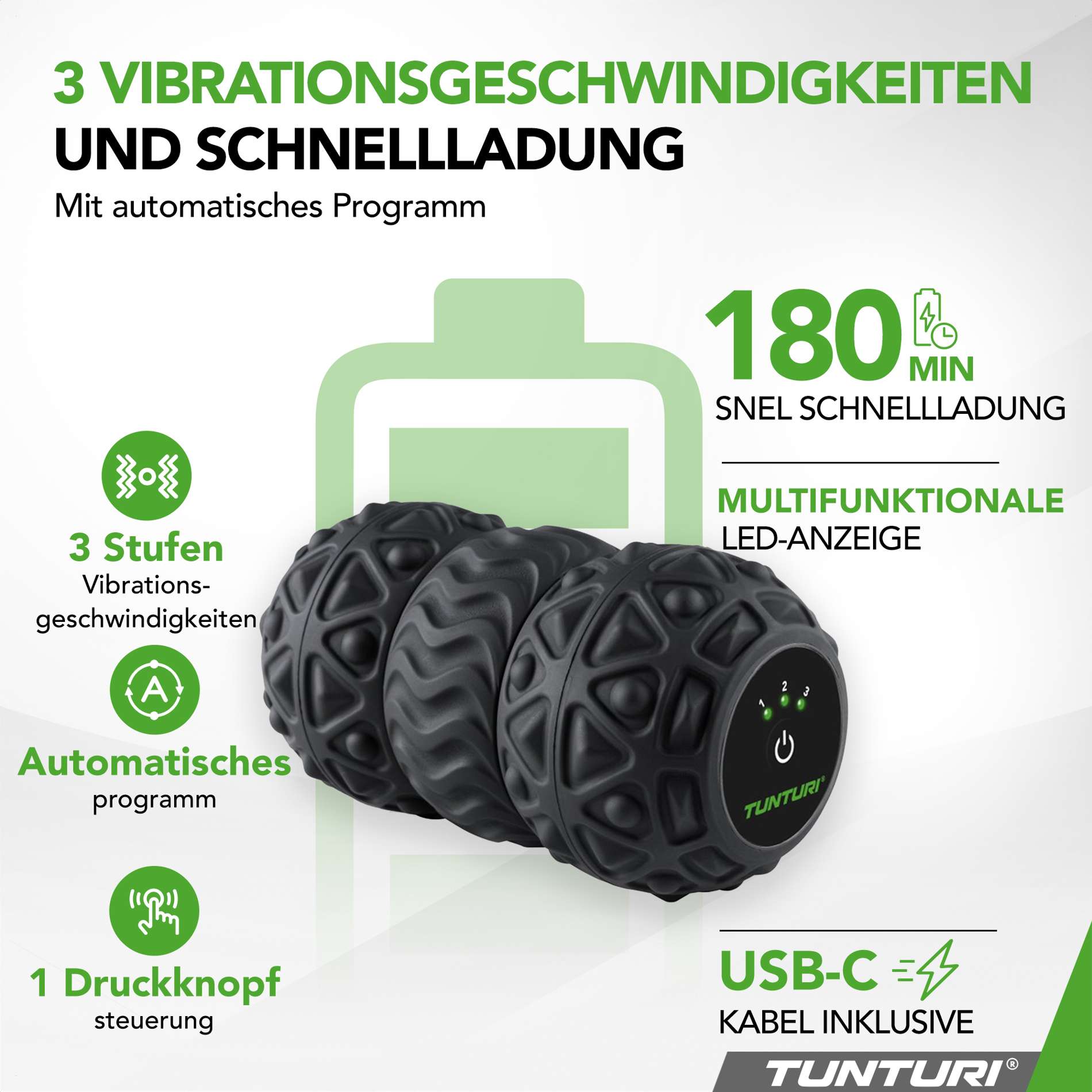 Vibrierende Duo-Massagerolle - Tunturi Fitness Vibrierende Duo-Massagerolle - Tunturi Fitness