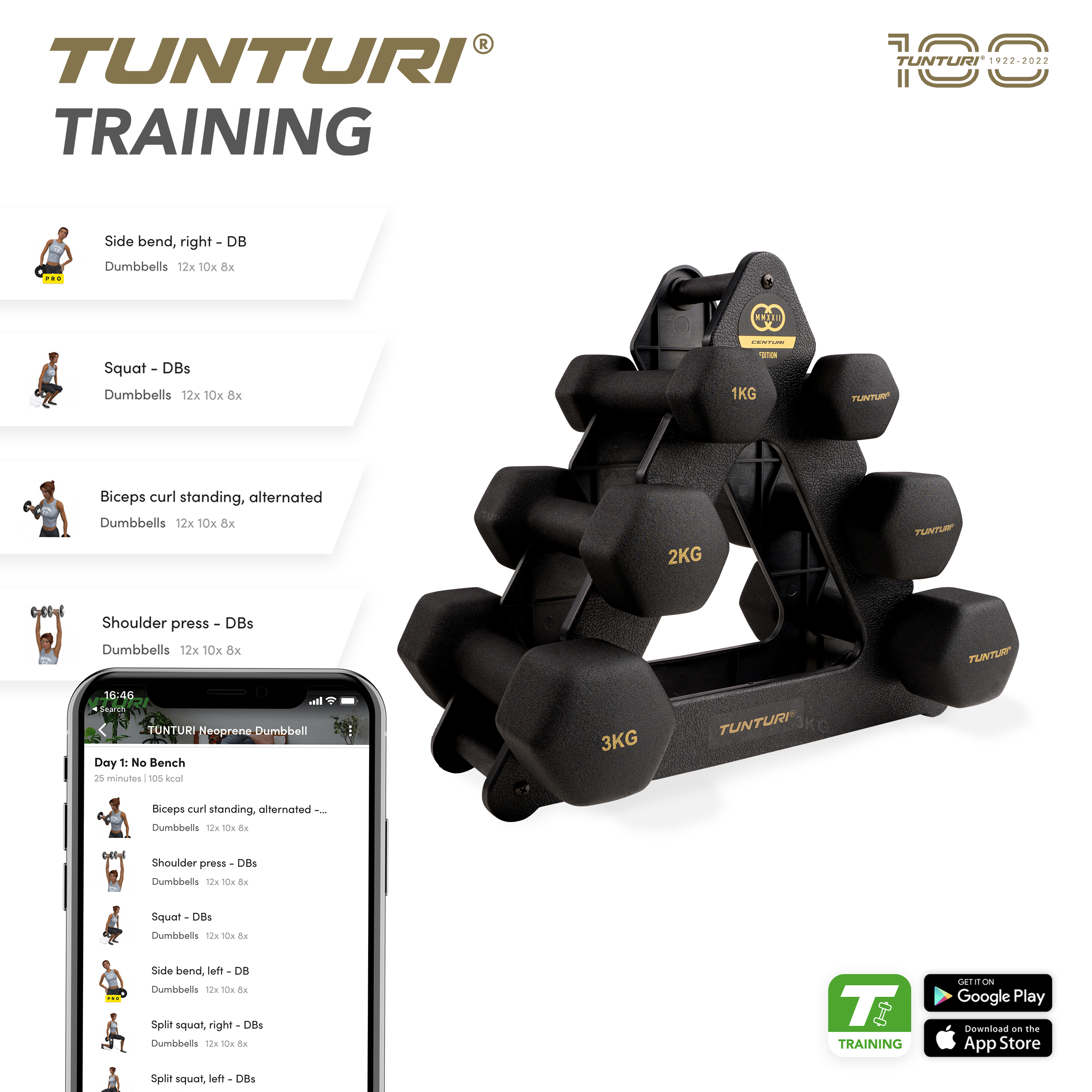 Centuri Neopreen Dumbellset 3Prs Stand Tunturi New Fitness B.V