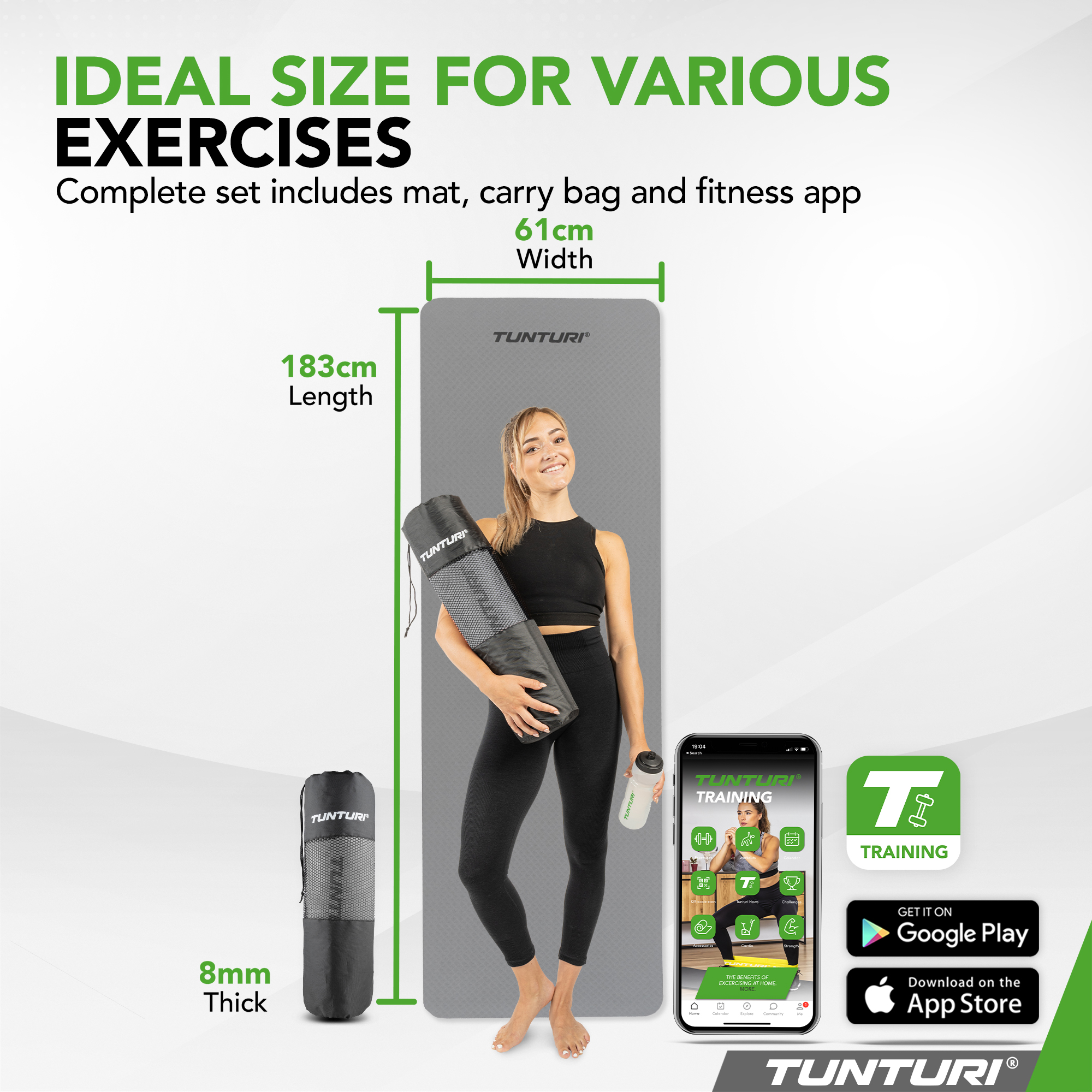 Yogamat 8mm Pilates Mat Extra Thick Fitness Mat Grey