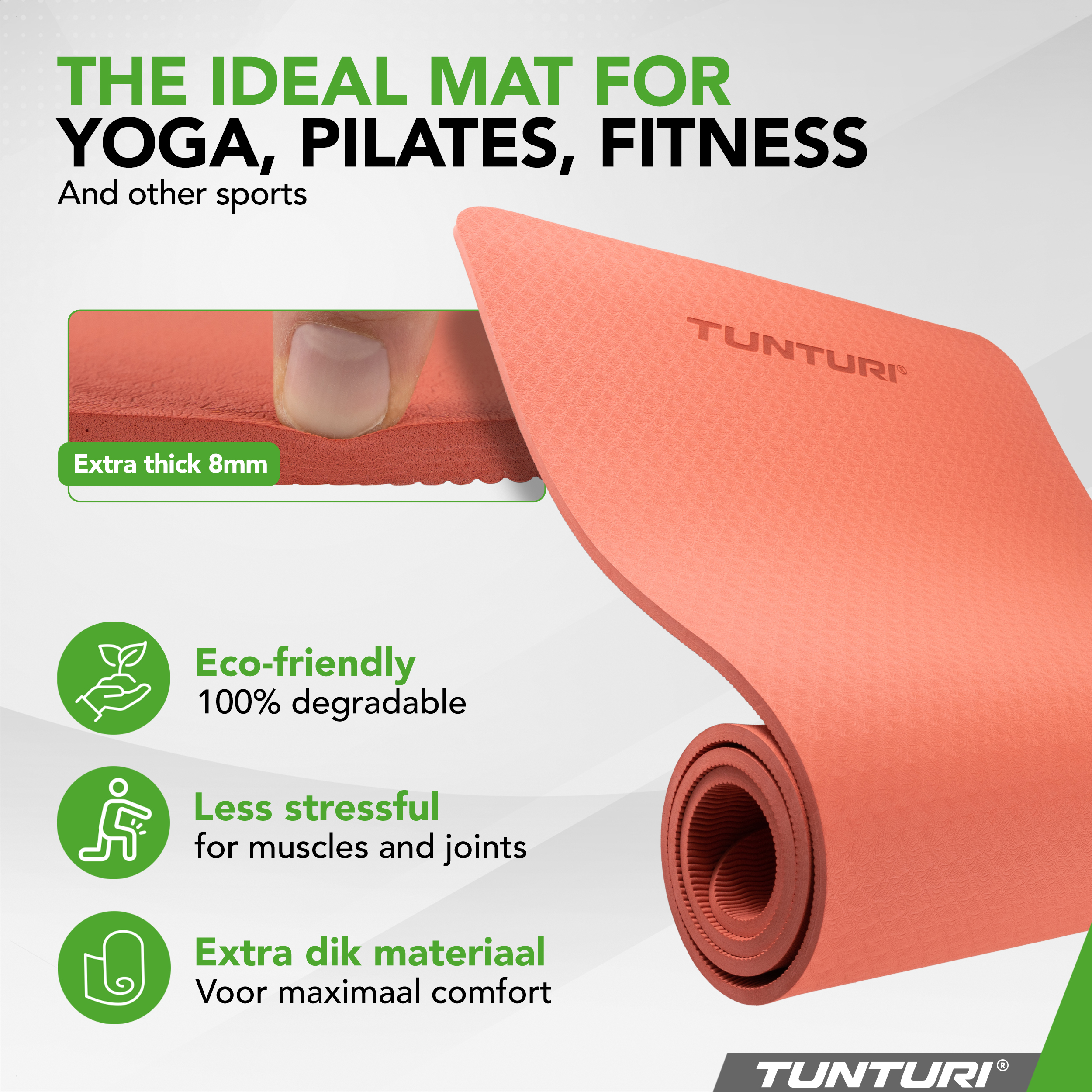 Yoga mat 8mm Pilates Mat Extra Thick Fitness Mat Rose Gold Tunturi New Fitness B.V