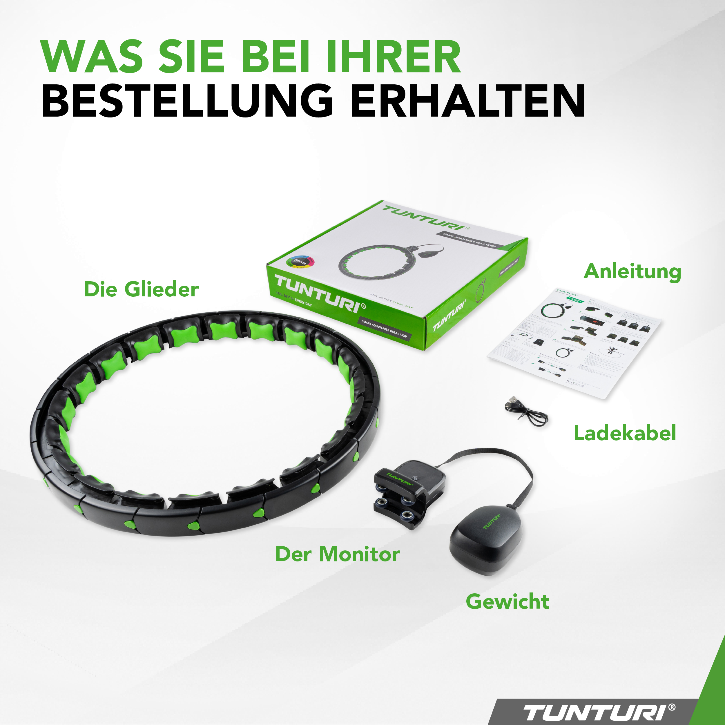 Tunturi Smart Hula-Hoop Mit Gewicht - Verstellbarer Fitness Hoop 1,3 Kg Mit Display & USB-C Ladung
