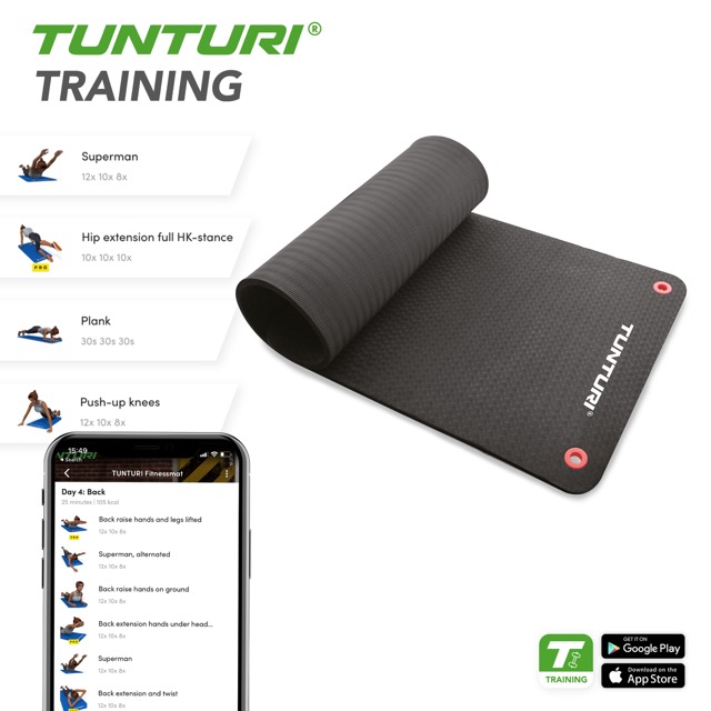 Fitnessmat Pro Exercise Mat 140 x 60 x 1.5 cm Black Tunturi New Fitness B.V