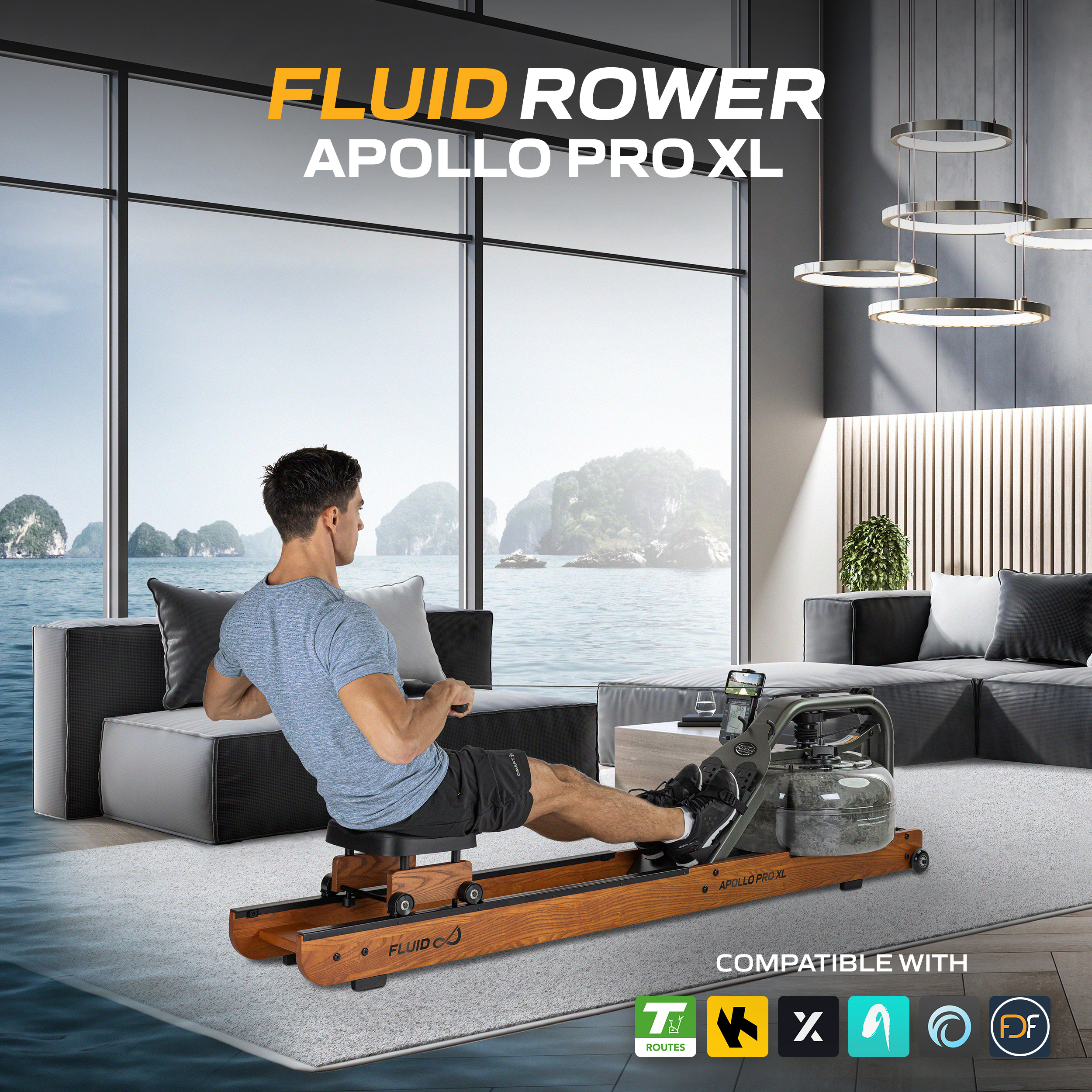 Fluid Rower Apollo Pro XL Foldable Rower With 10 Resistance Levels Tunturi New Fitness B.V