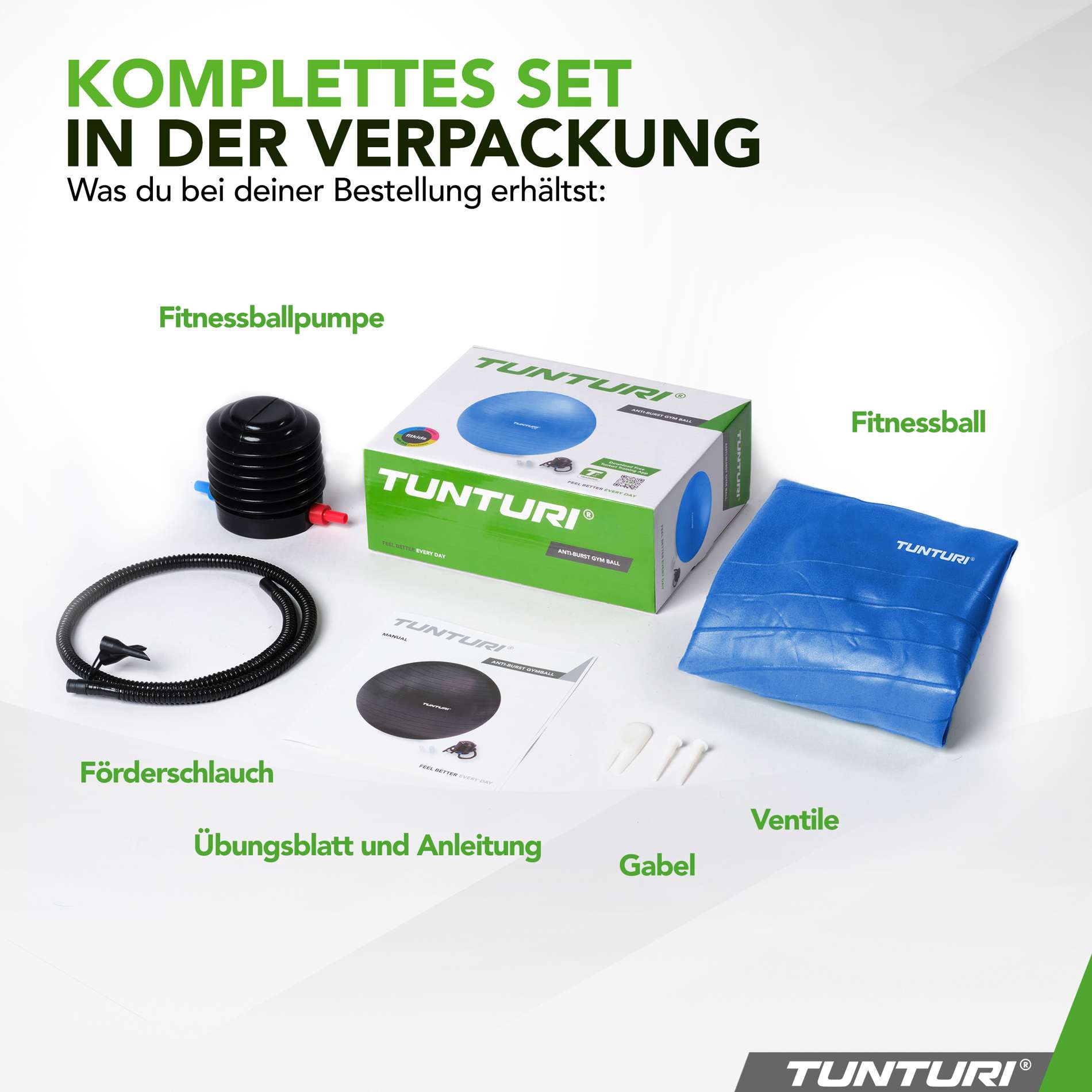 Fitnessball - Gymball - Schweizer Ball - Inklusive Pumpe - Blau - Tunturi Fitness Fitnessball - Gymball - Schweizer Ball - Inklusive Pumpe - Blau - Tunturi Fitness