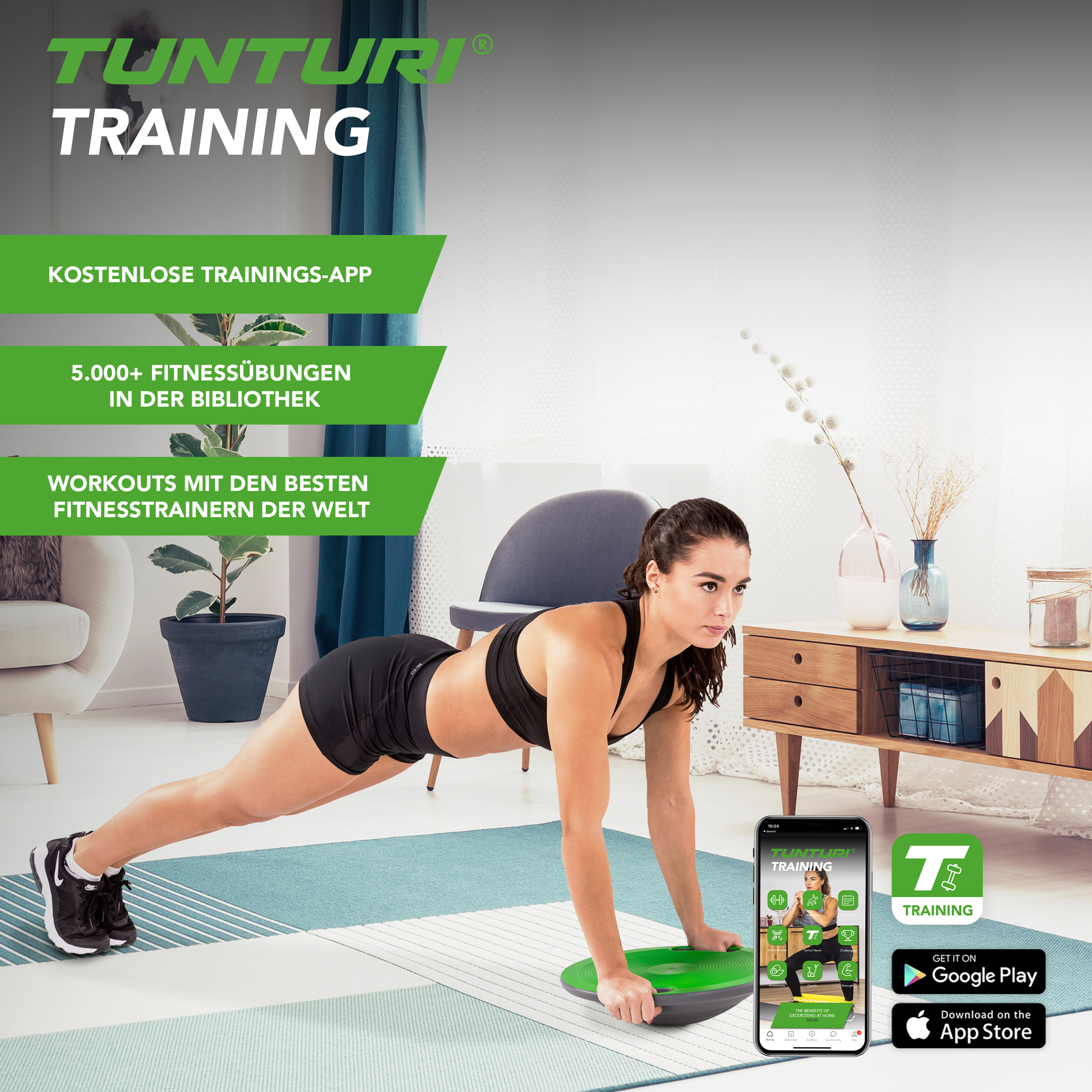 Balance Board Mit Griffen Grun Schwarz Tunturi Fitness