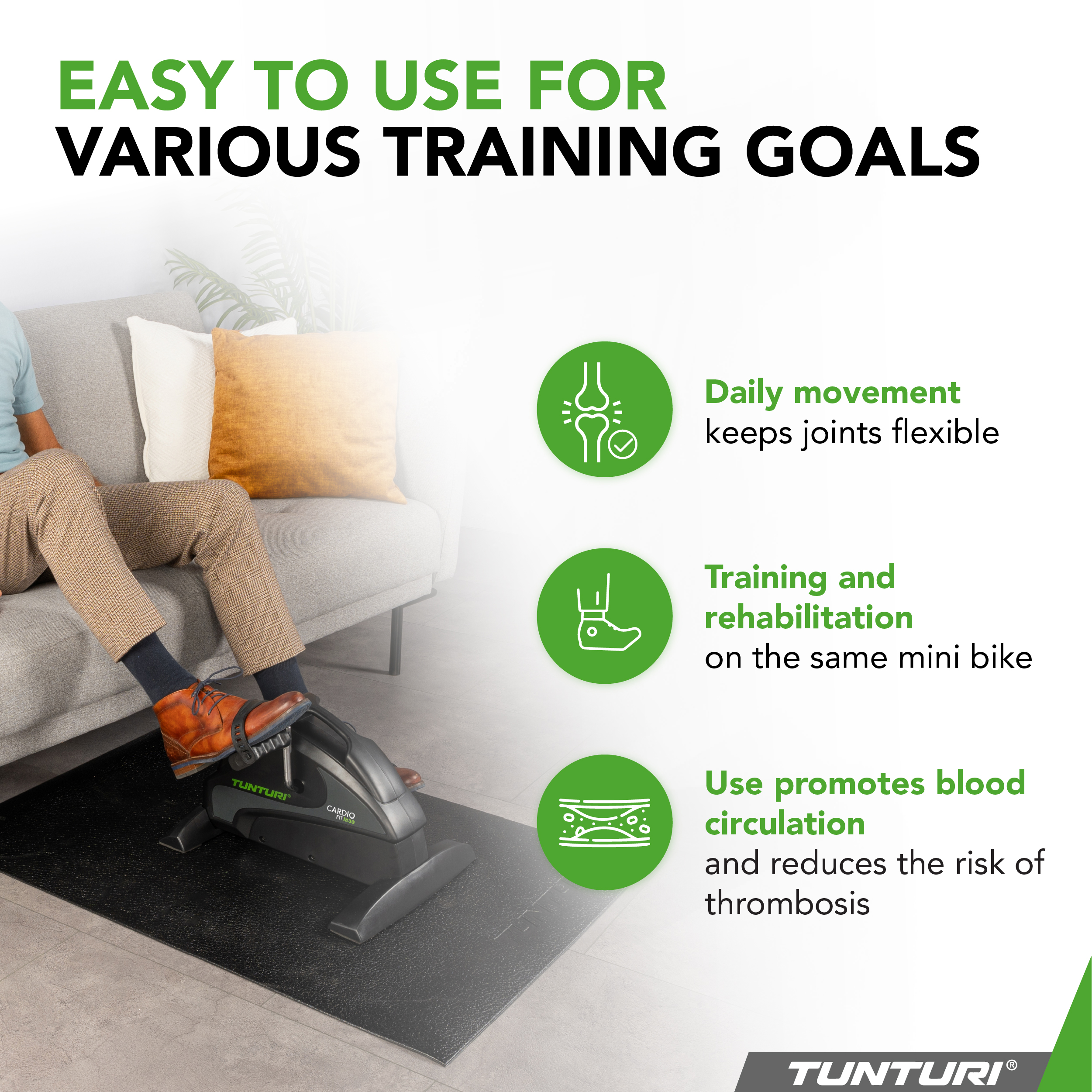 Mini Bike Cardio Fit M30 Portable Home Pedal Exerciser Black Tunturi New Fitness B.V