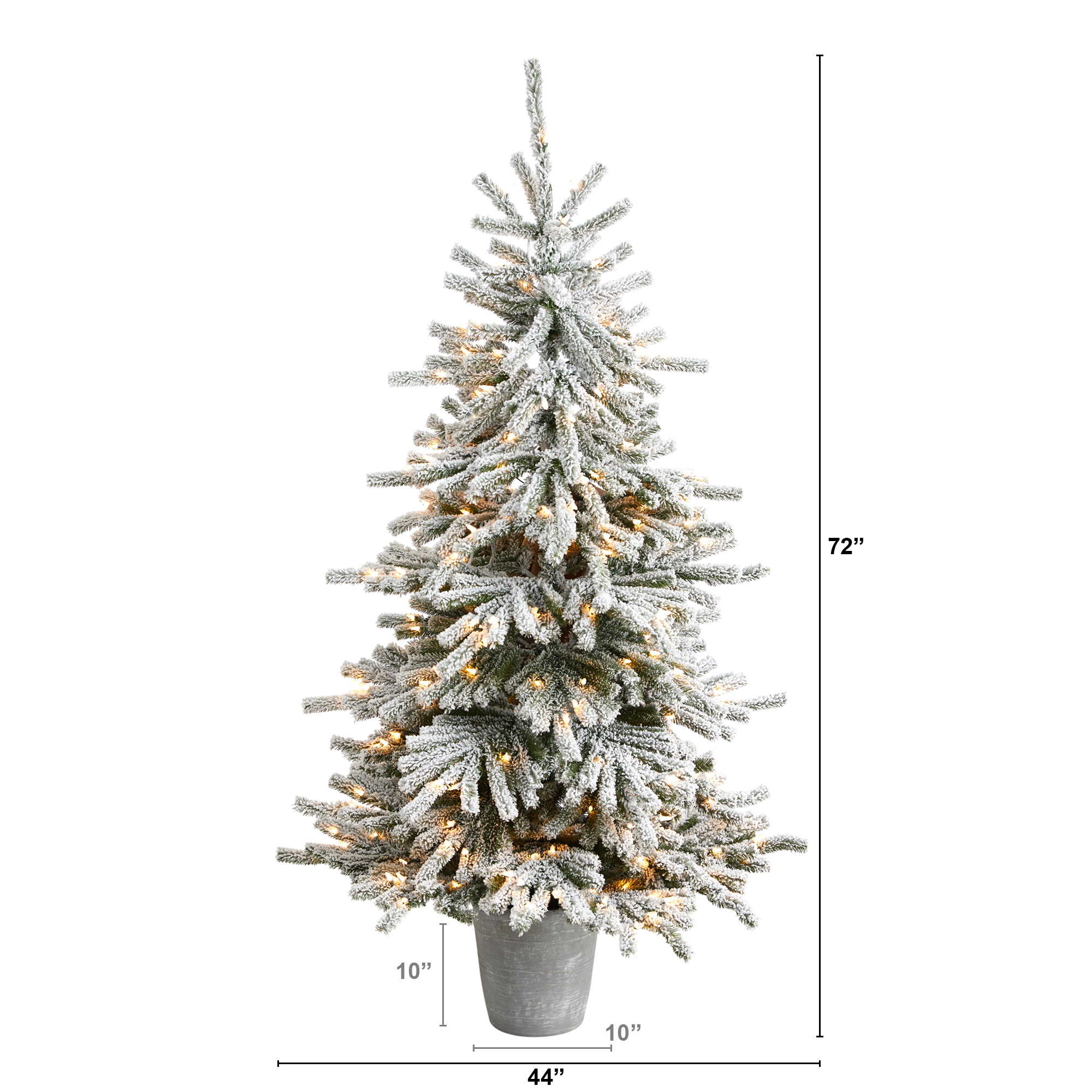 6' Flocked Long Vermont Pine Artificial Christmas Tree, Bendable, LED in Planter product image view 2