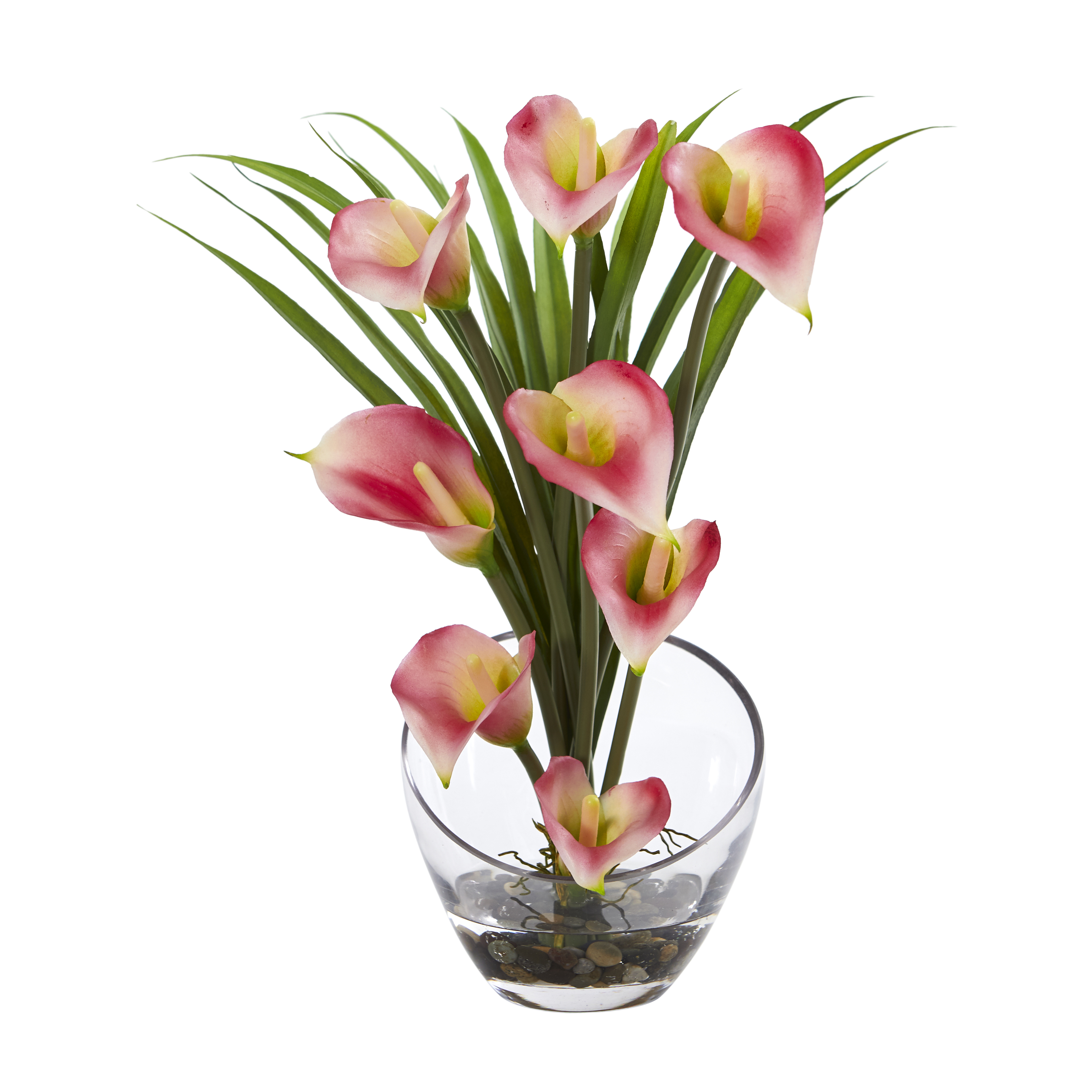 Nearly Natural 15.5-in Calla Lily and Grass Artificial Arrangement in Vase - Picture 3 of 5