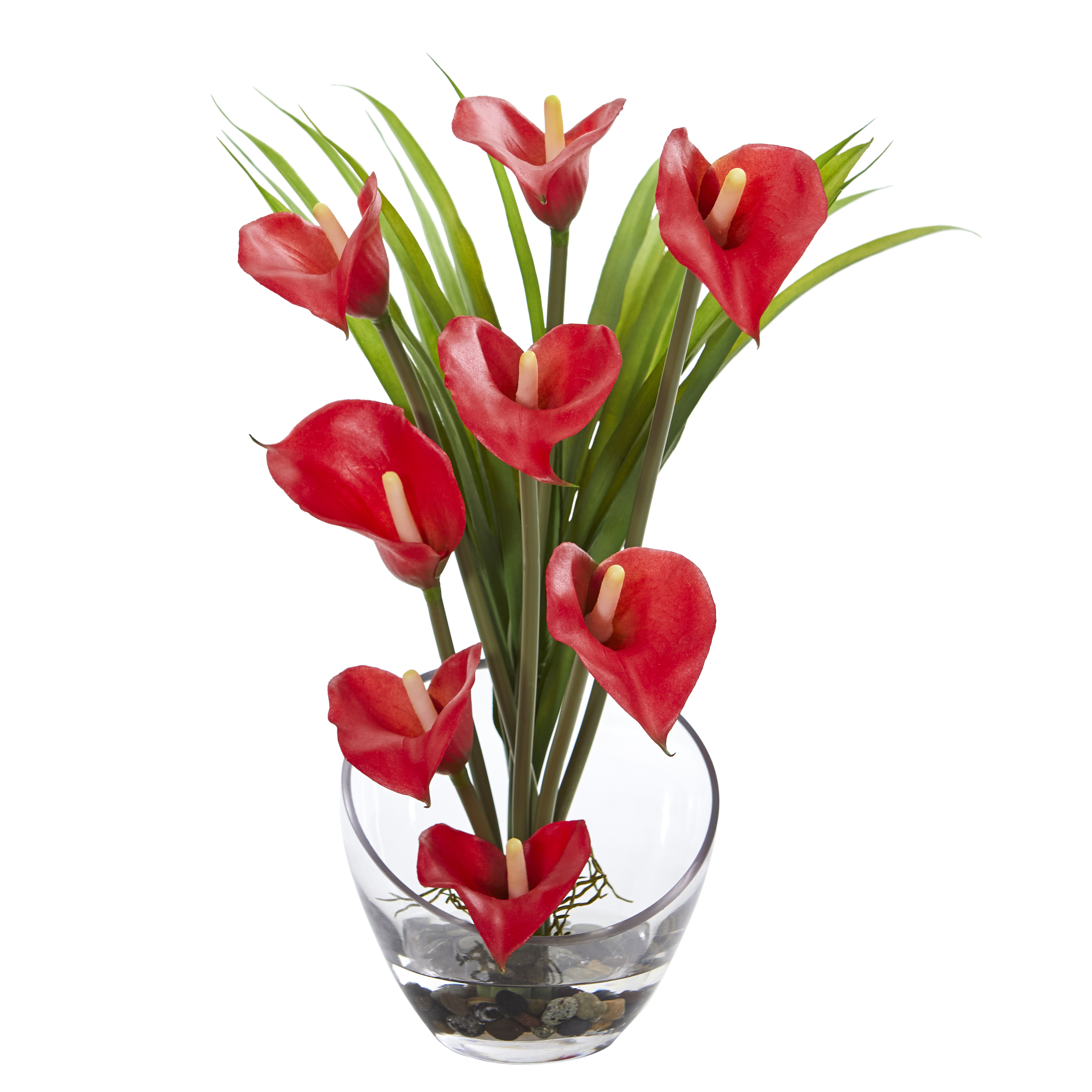 Nearly Natural 15.5-in Calla Lily and Grass Artificial Arrangement in Vase - Picture 4 of 5