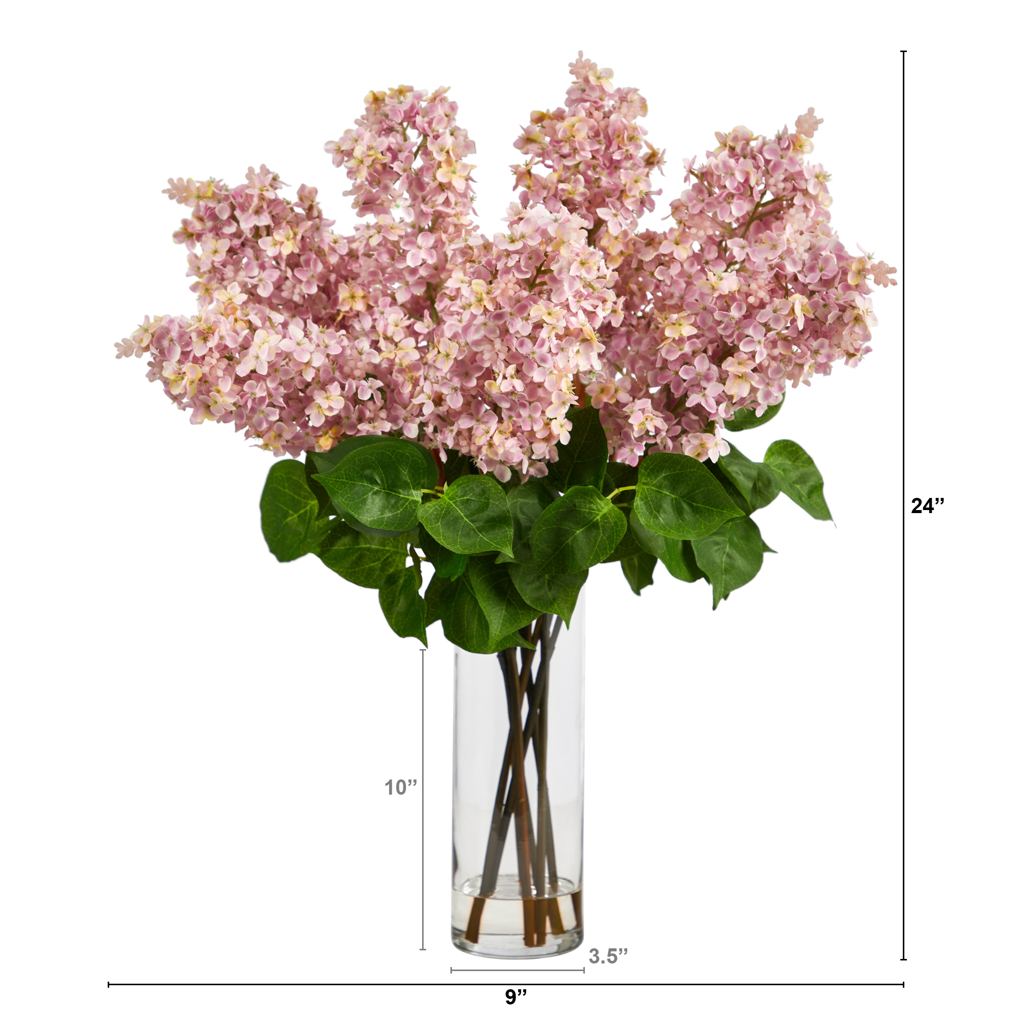 Nearly Natural 24-in Artificial Lilac Arrangement with Cylinder Glass Vase - Picture 7 of 10