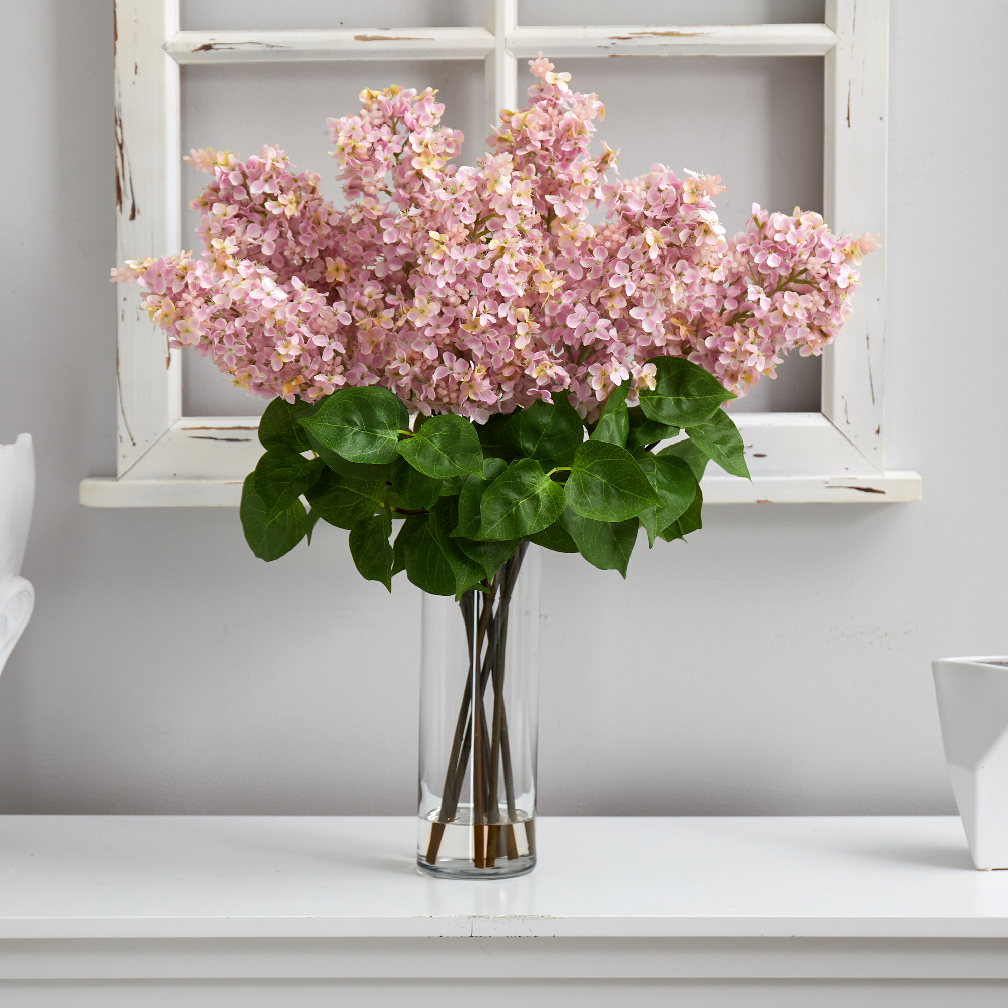 Nearly Natural 24-in Artificial Lilac Arrangement with Cylinder Glass Vase - Picture 6 of 10