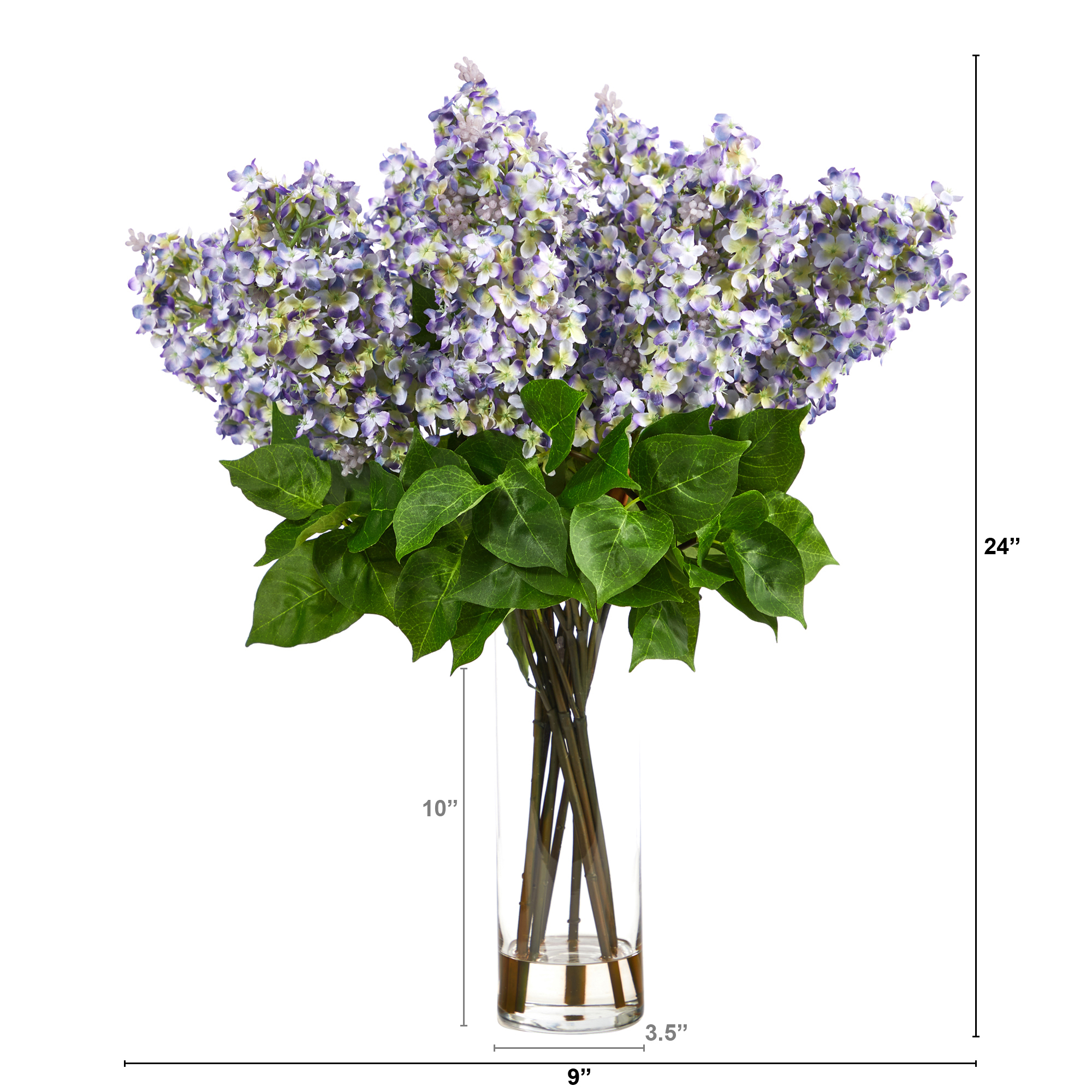 Nearly Natural 24-in Artificial Lilac Arrangement with Cylinder Glass Vase - Picture 10 of 10