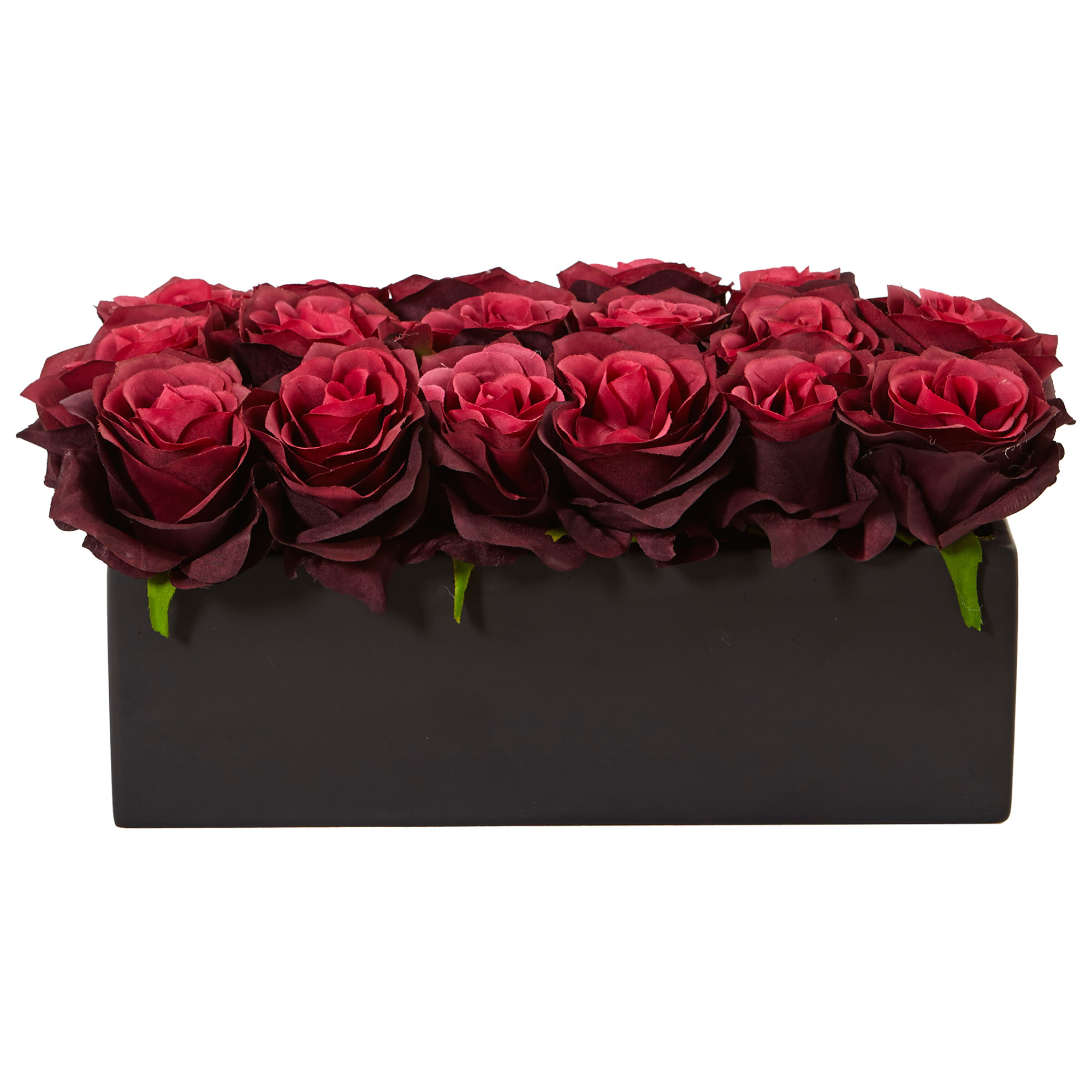 Nearly Natural Dozen Artificial Roses in Ceramic Rectangular Planter - Picture 2 of 4