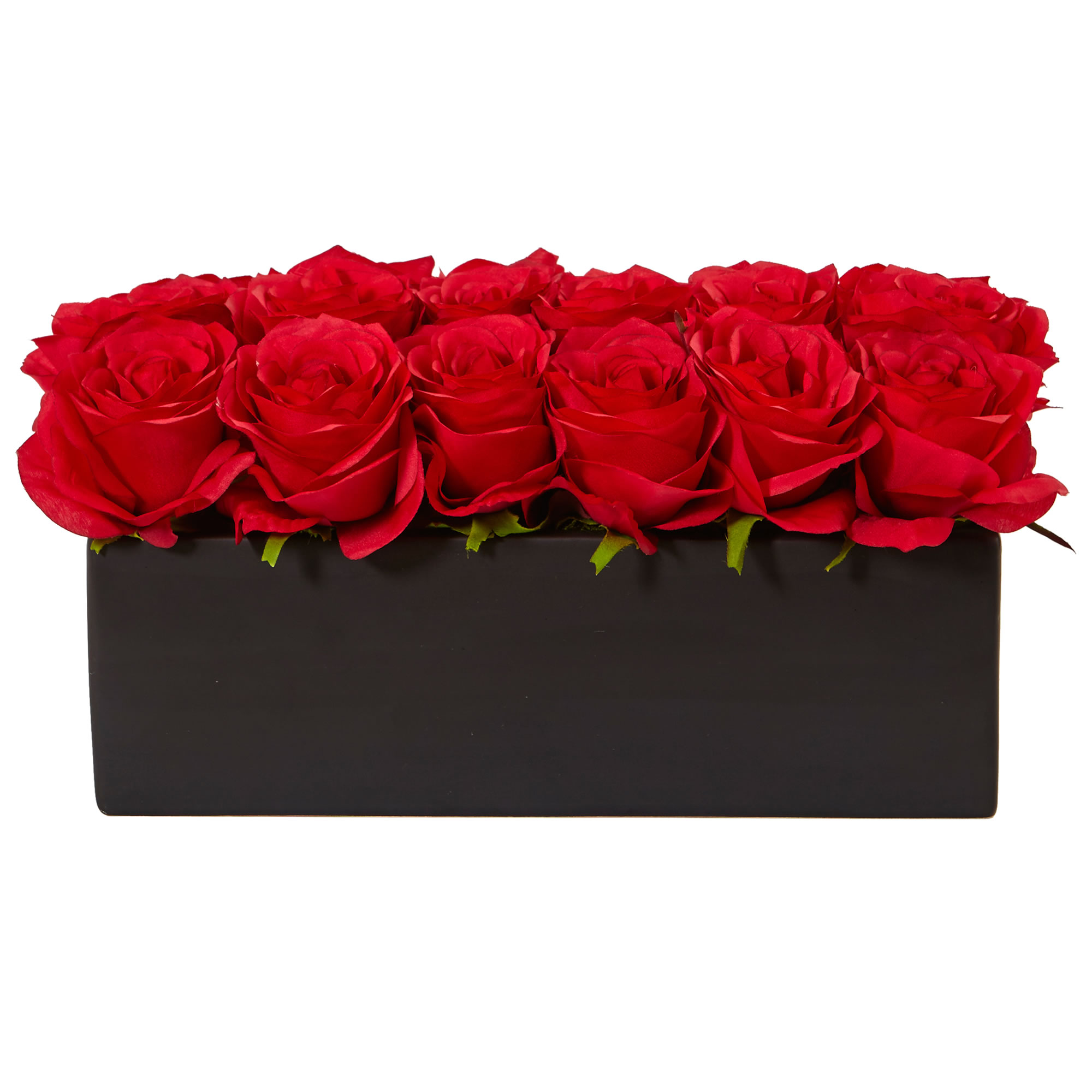 Nearly Natural Dozen Artificial Roses in Ceramic Rectangular Planter - Picture 3 of 4