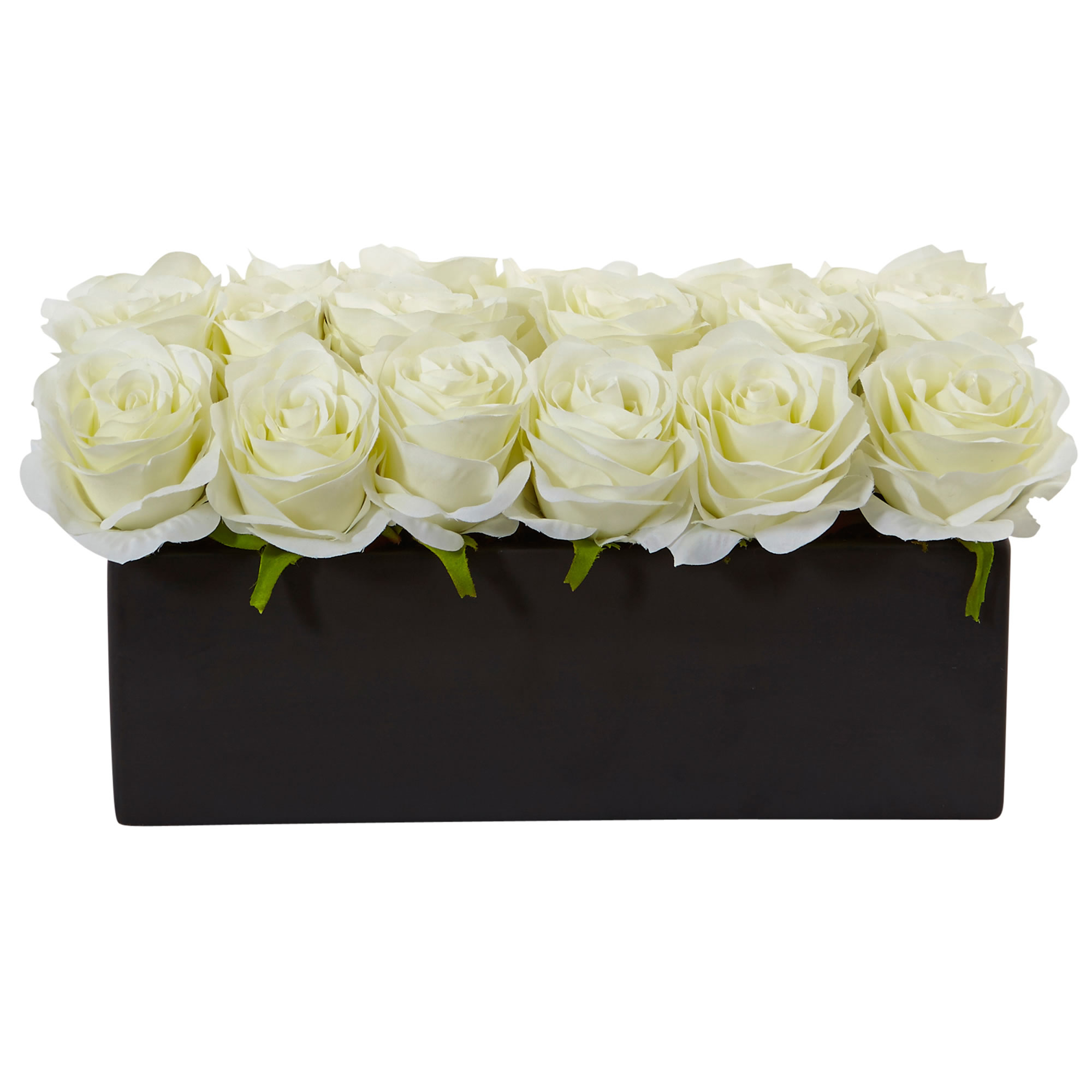Nearly Natural Dozen Artificial Roses in Ceramic Rectangular Planter - Picture 4 of 4