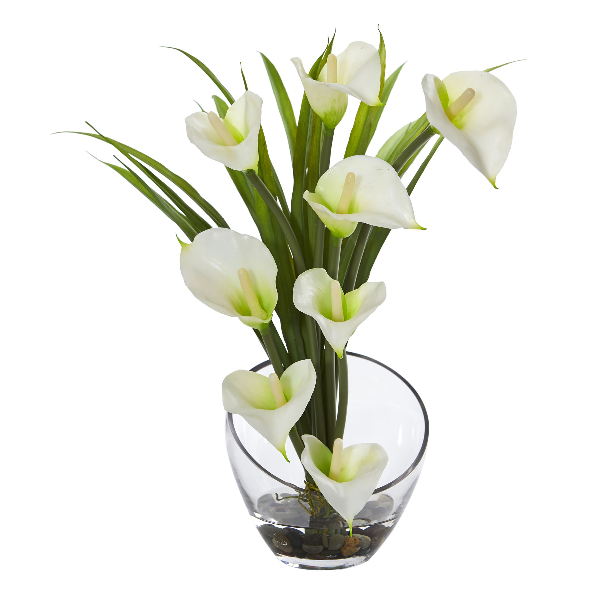 Nearly Natural 15.5-in Calla Lily and Grass Artificial Arrangement in Vase - Picture 2 of 5