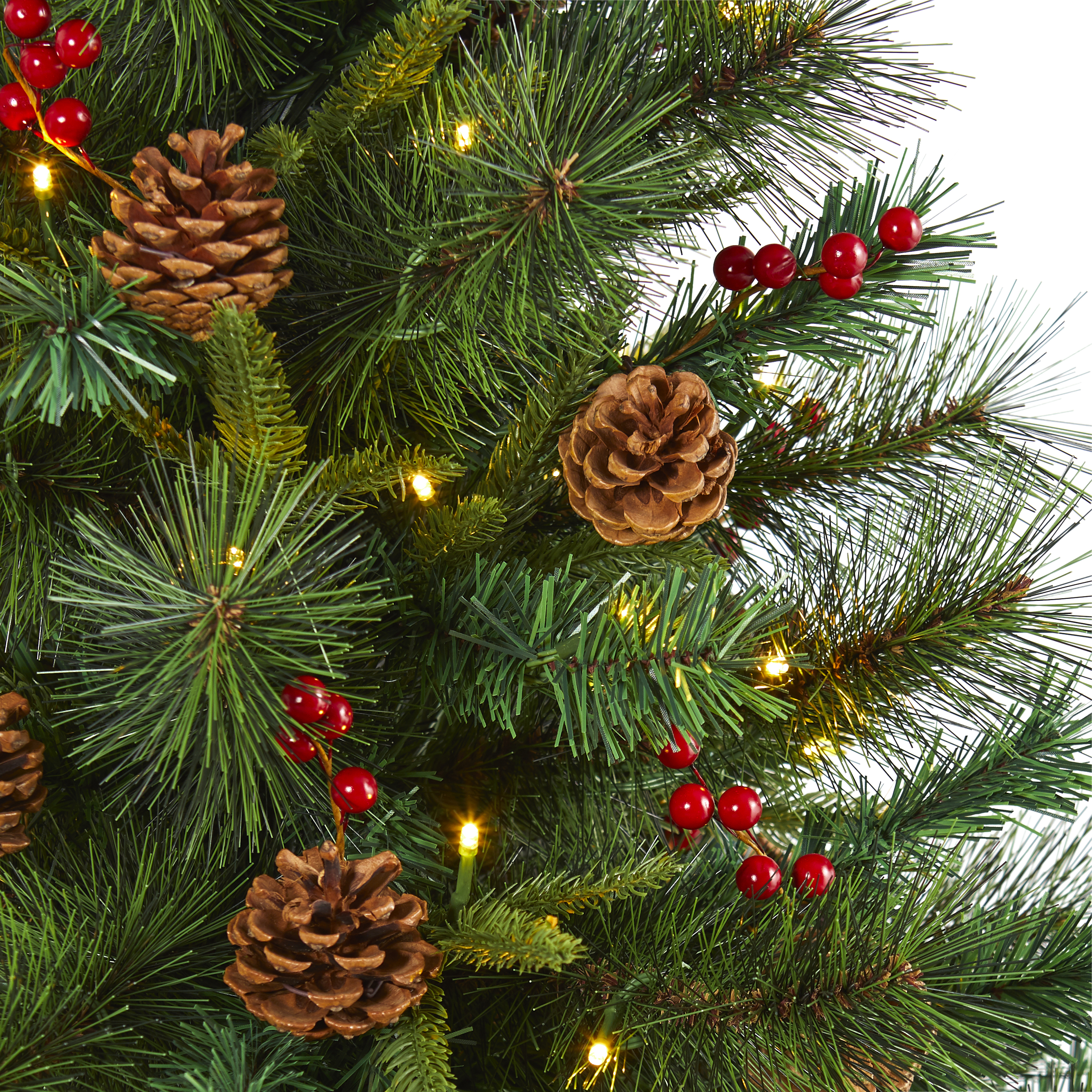 5' Mixed Pine Artificial Christmas Tree, Clear LED Lights, Pinecones & Berries detailed image 3