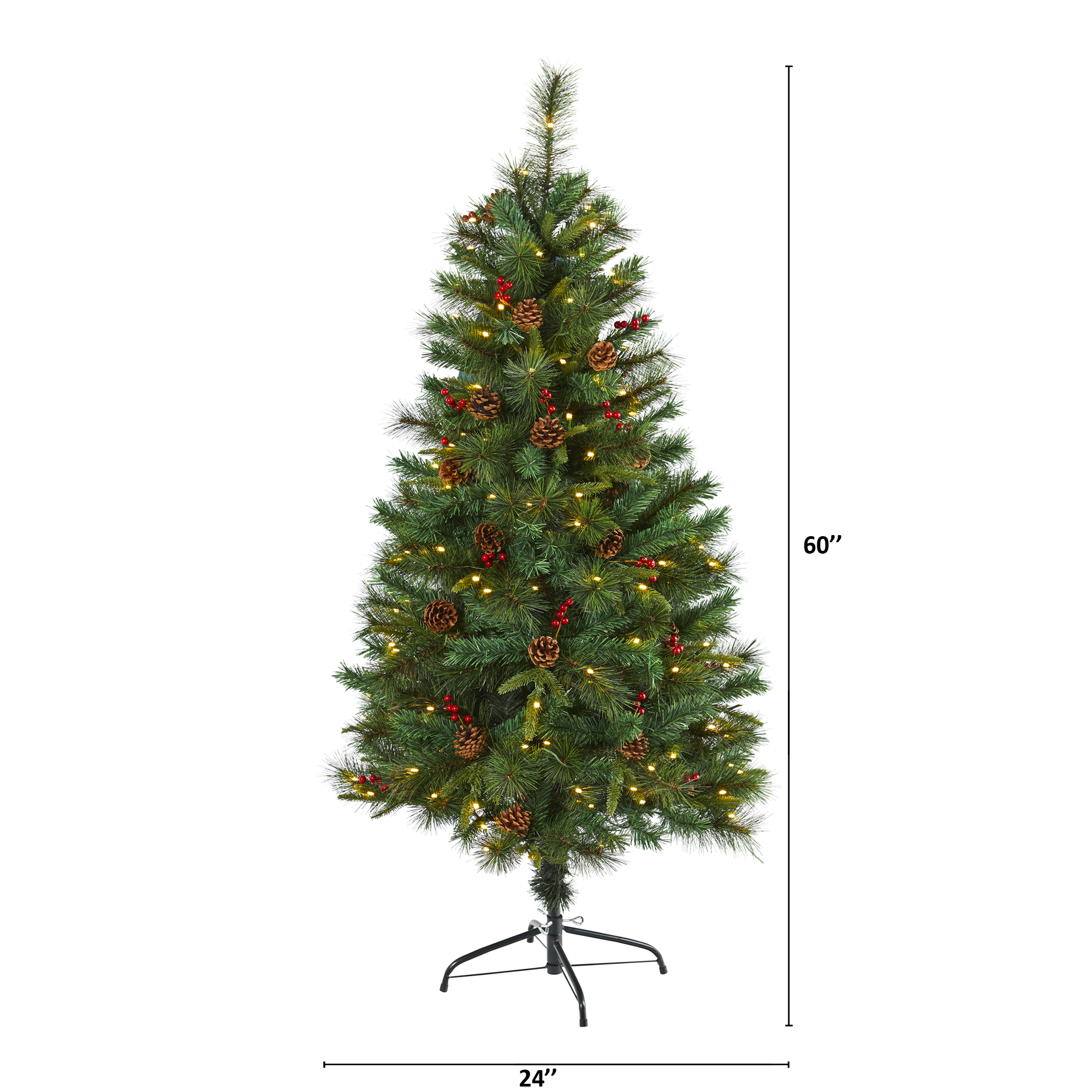 5' Mixed Pine Artificial Christmas Tree, Clear LED Lights, Pinecones & Berries detailed image 2