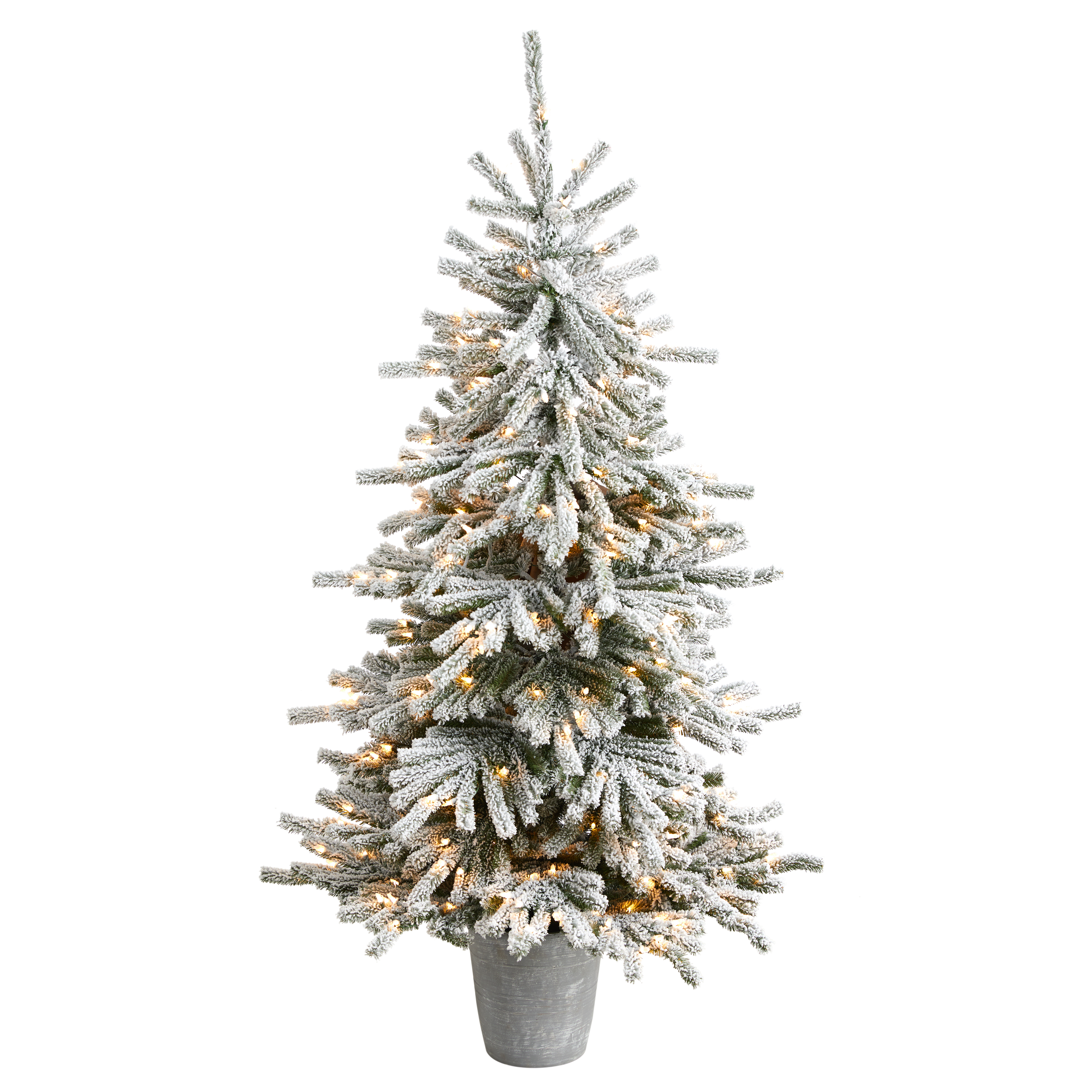 6' Flocked Long Vermont Pine Artificial Christmas Tree, Bendable, LED in Planter main product image