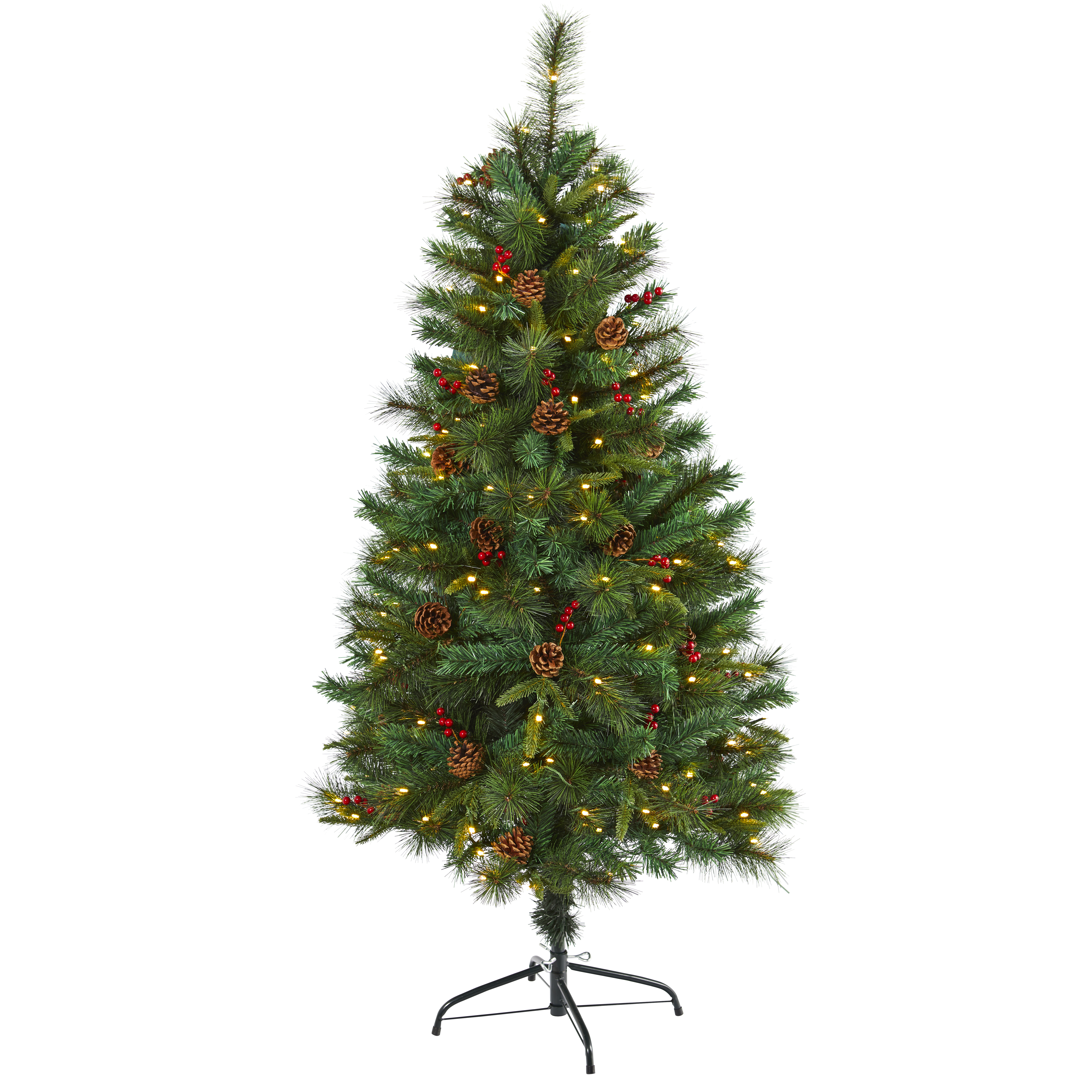 5' Mixed Pine Artificial Christmas Tree, Clear LED Lights, Pinecones & Berries main product image