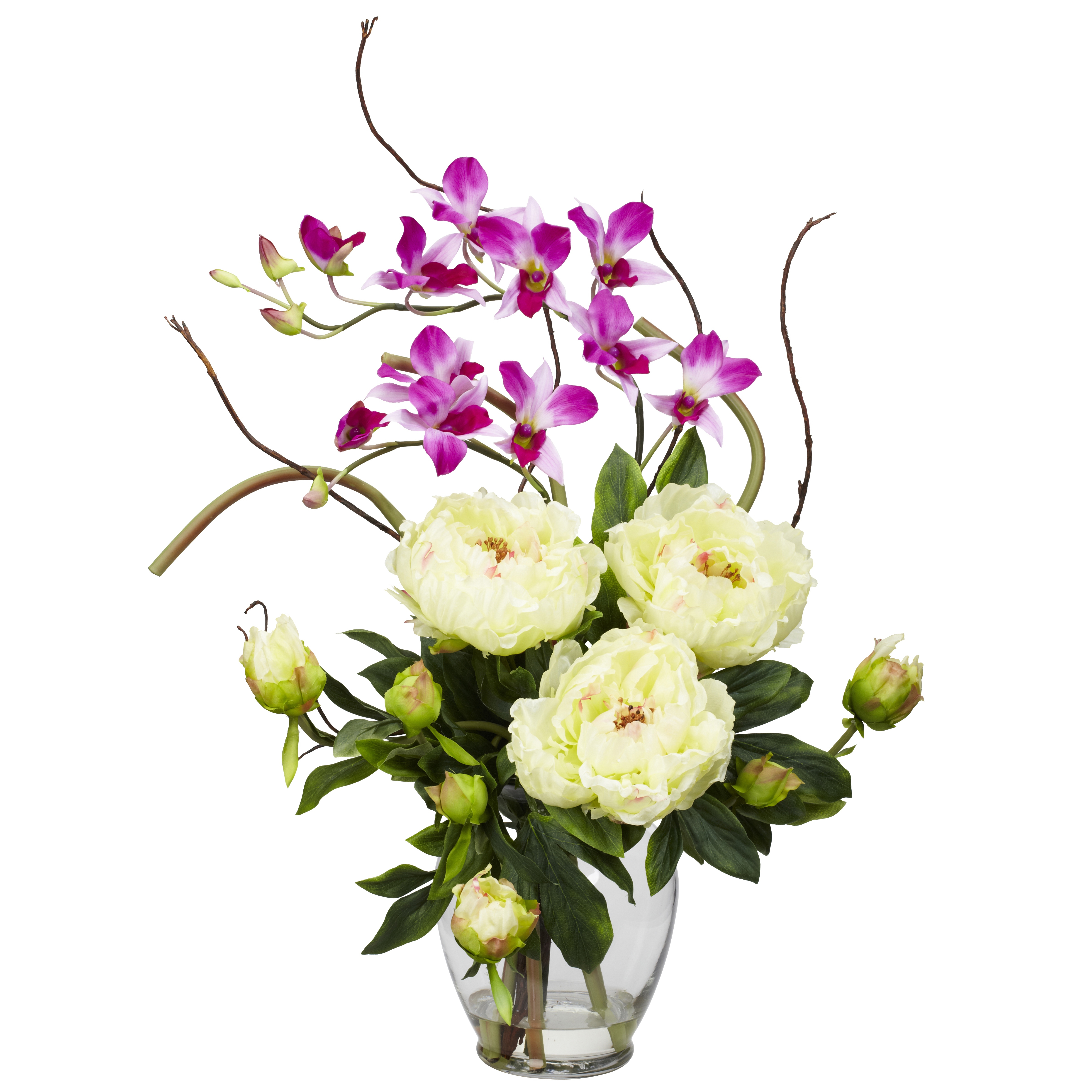 Nearly Natural Peony & Orchid Artificial Flower Arrangement - Picture 3 of 3
