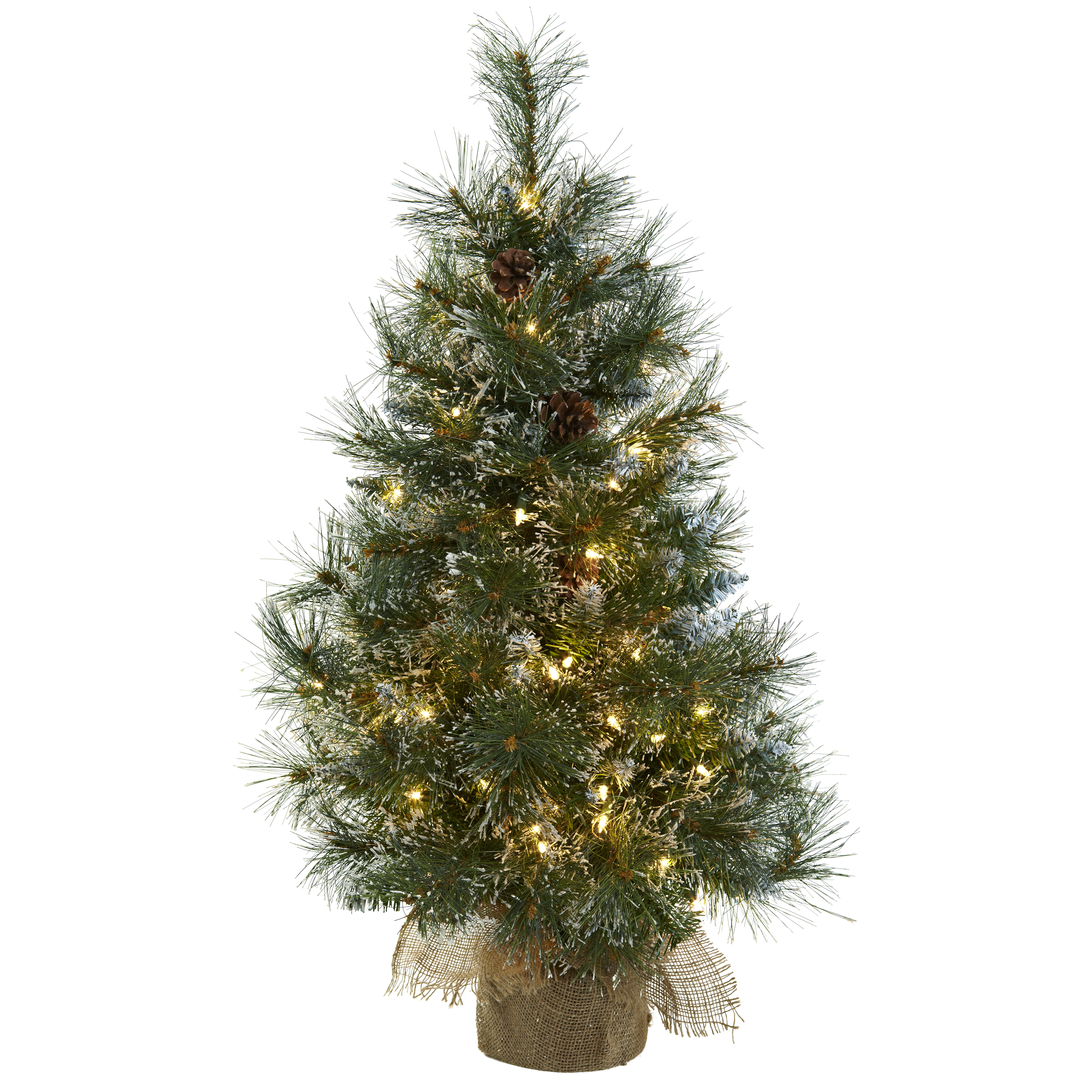 3-ft Christmas Tree with Clear Lights, Frosted Tips, Pinecones & Burlap Bag - Picture 1 of 1