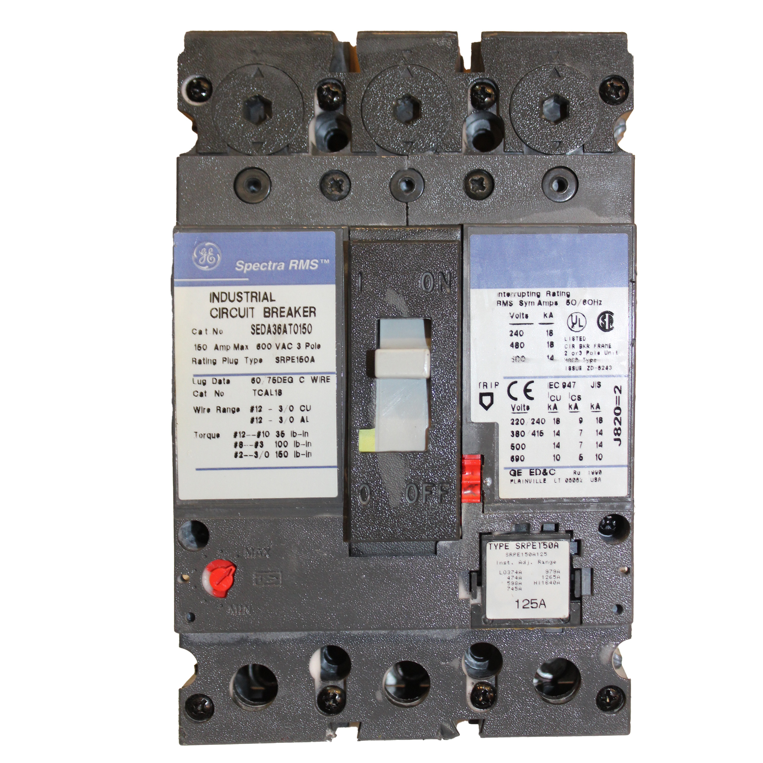 GE SEDA36AT0150 3P 150A 600V BRKR