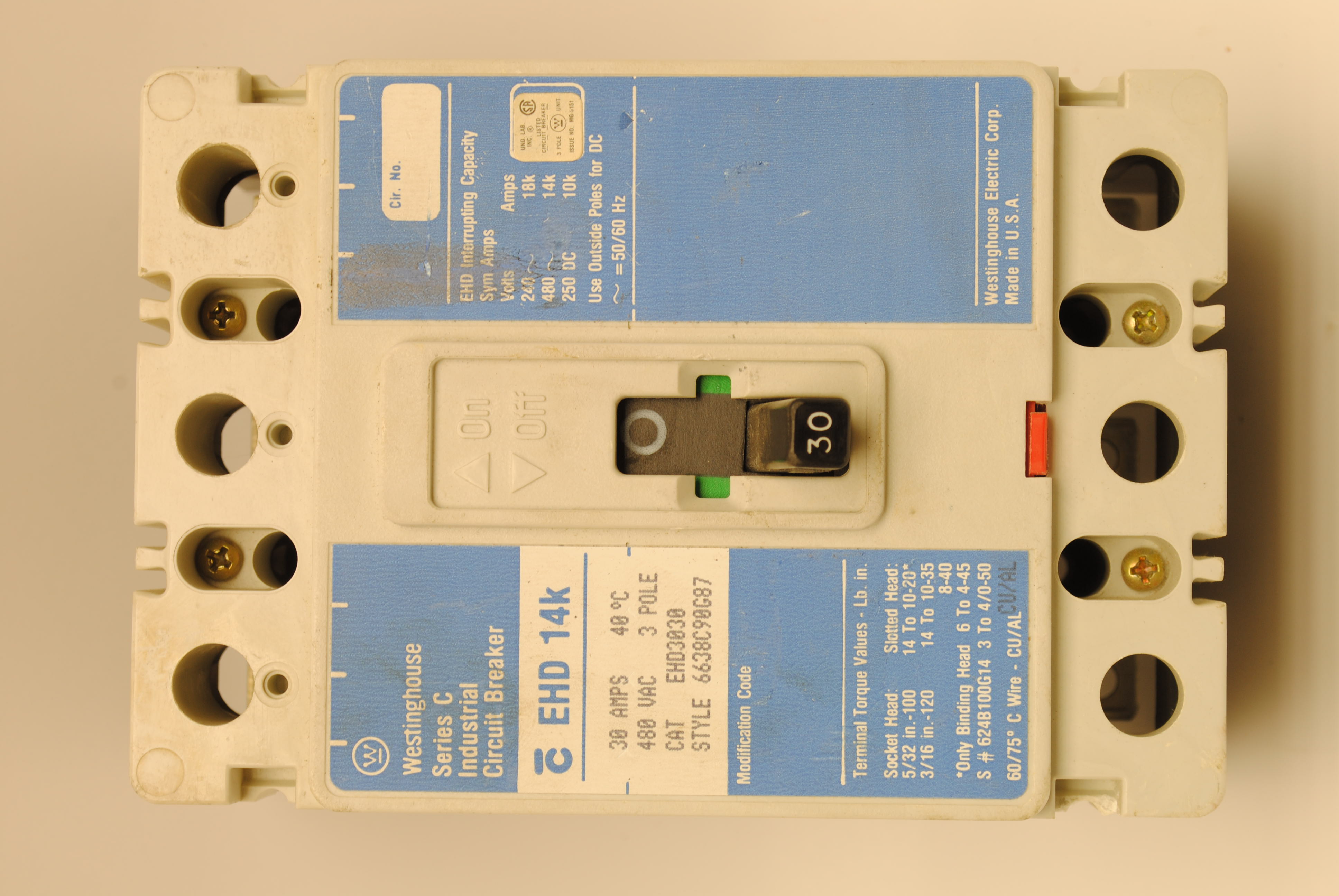 CHD EHD3030 USED 30A 3P CKT BRKR