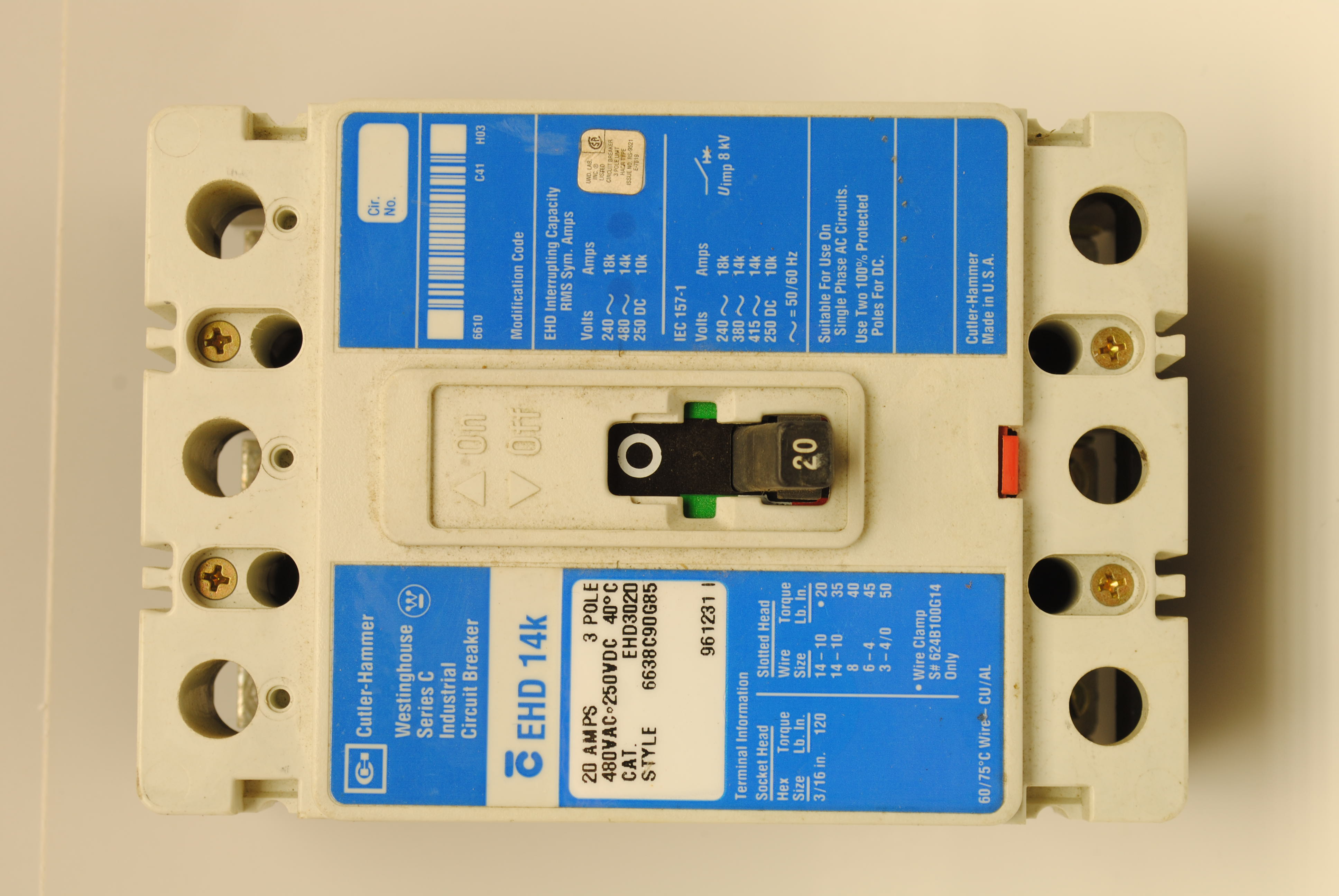 CHD EHD3020 USED 20A 3P CKT BRKR