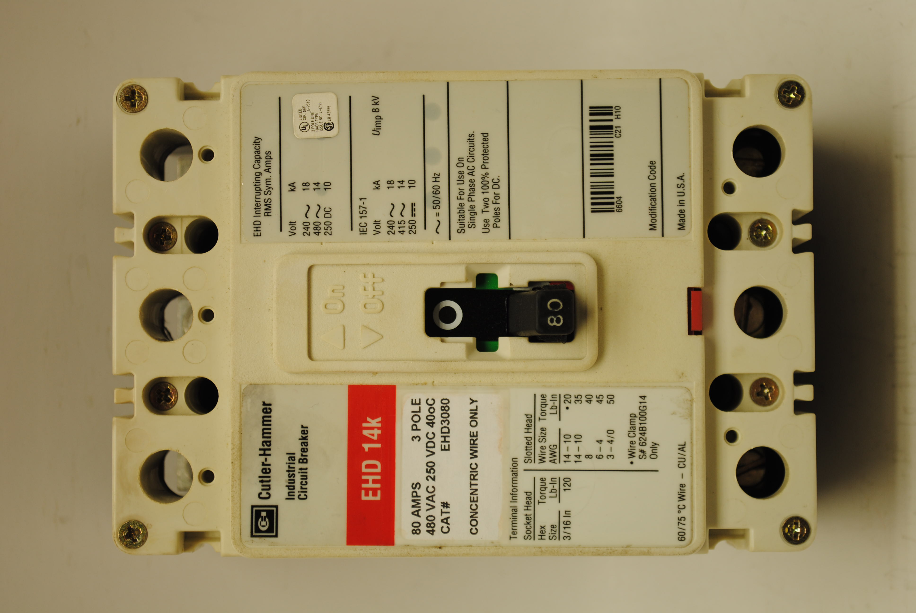 CHD EHD3080 USED 80A 3P CKT BRKR