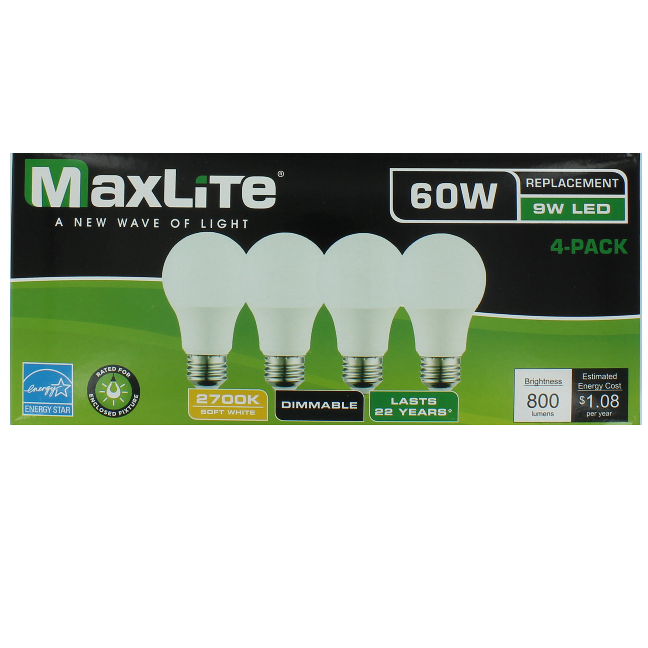 10624 A19 60W LED 27K 4-PACK