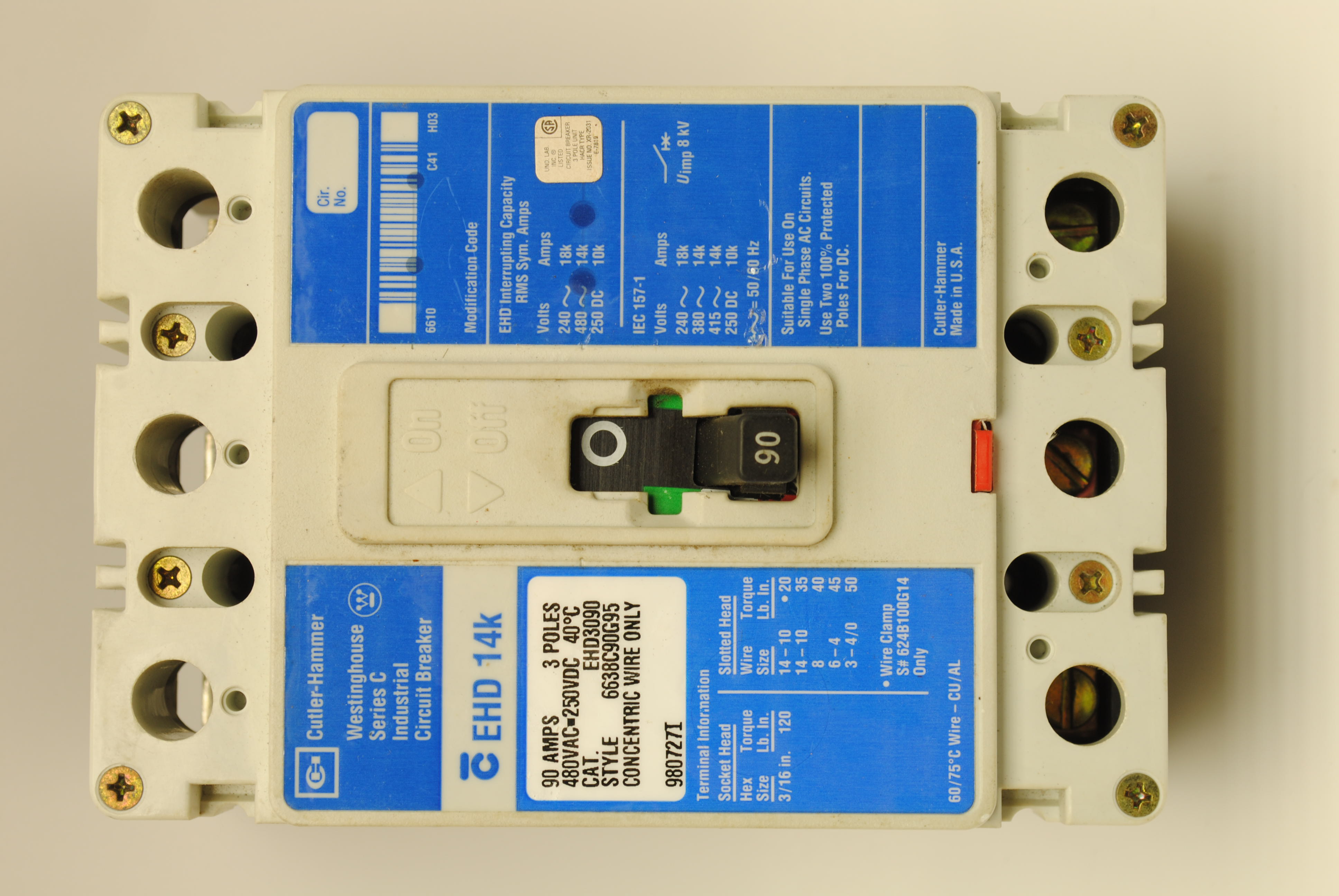 CHD EHD3090 USED 90A 3P CKT BRKR