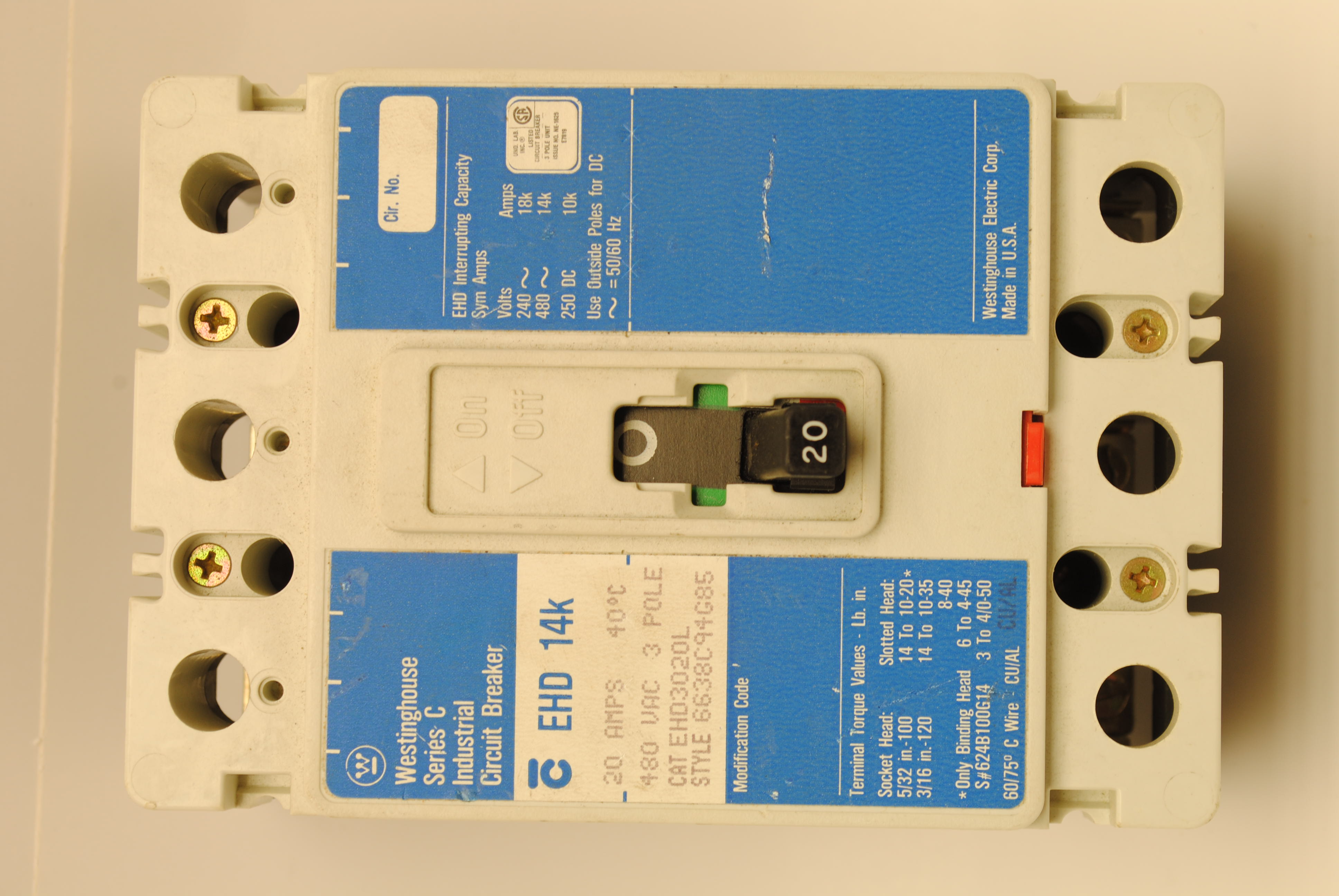 CHD EHD3020L USED 20A 3P CKT BRKR
