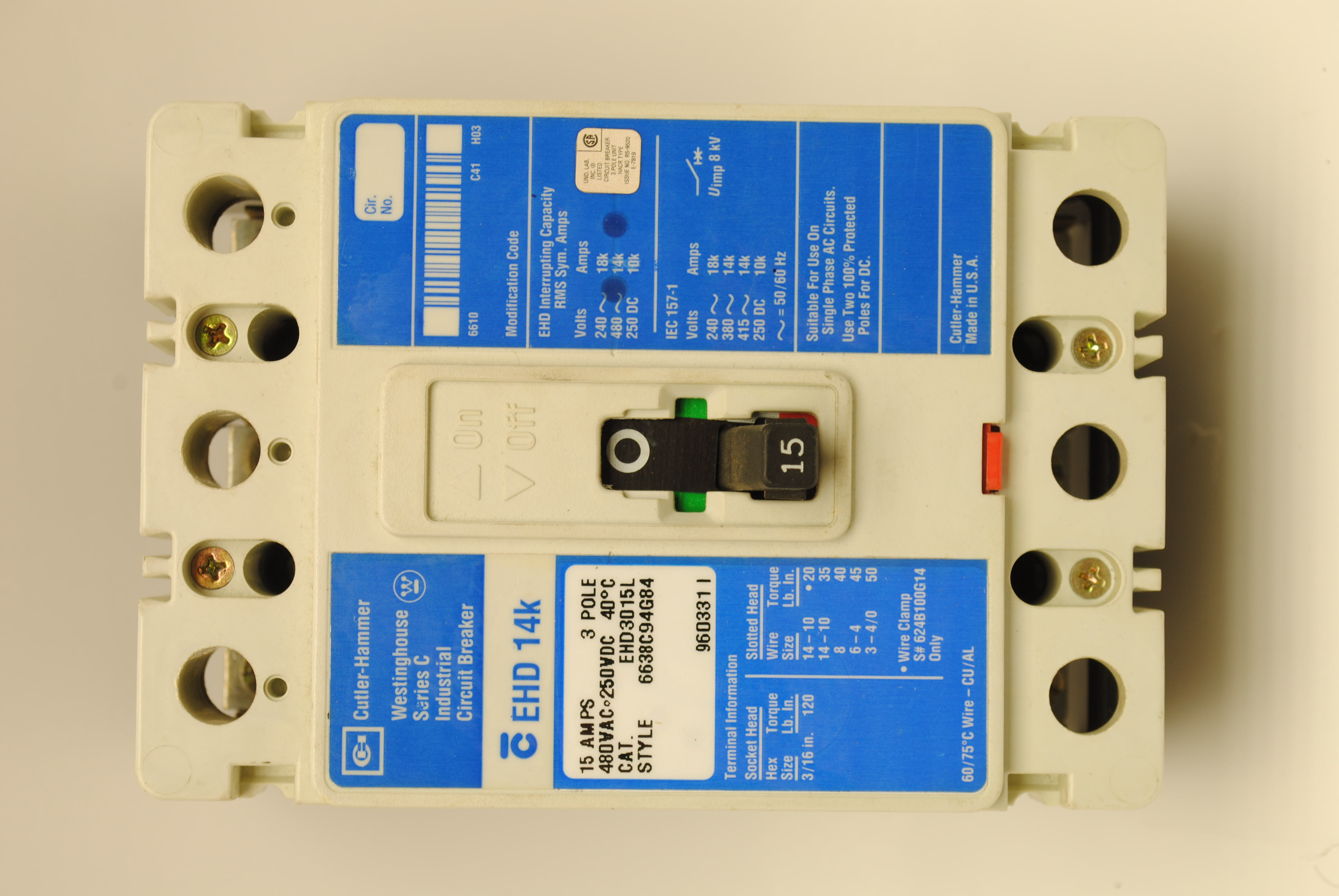 CHD EHD3015L USED 15A 3P CKT BRKR