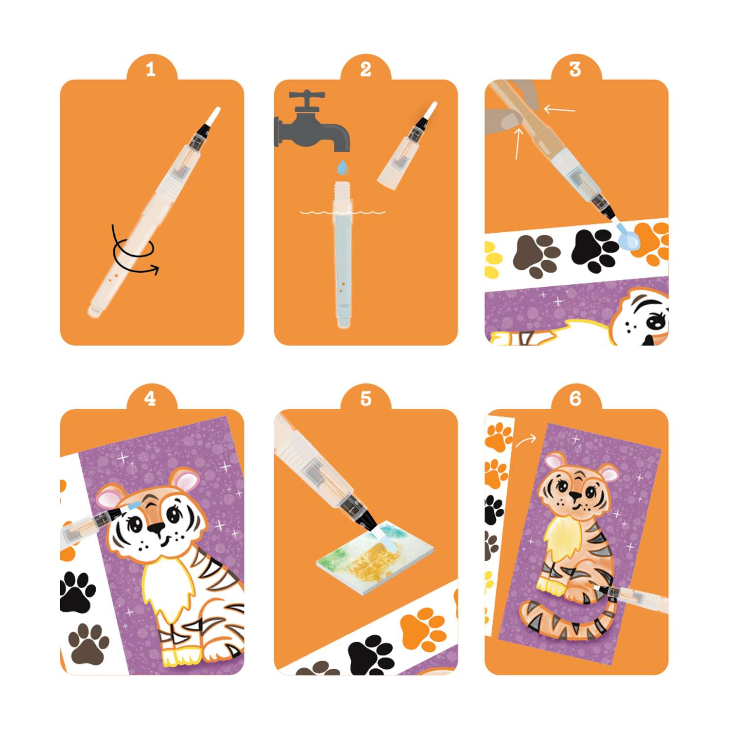 Juego de pinturas de tribu tigre (animales salvajes) - pintura al agua para niños sin desorden - Imagen 4 de 7