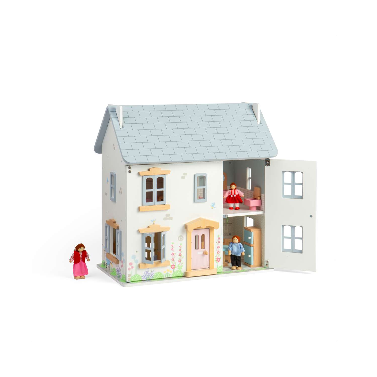Casa de muñecas Bigjigs Toys Summer Cottage - Casa de muñecas de madera para niños pequeños y niños - Imagen 6 de 8