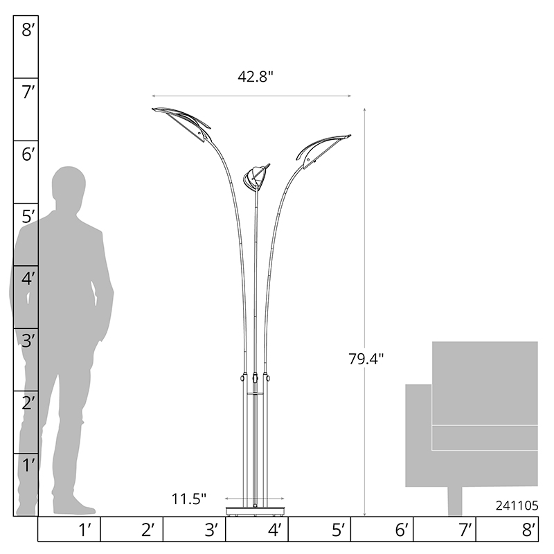 Line drawing of the floor lamp showing its precise product dimensions.