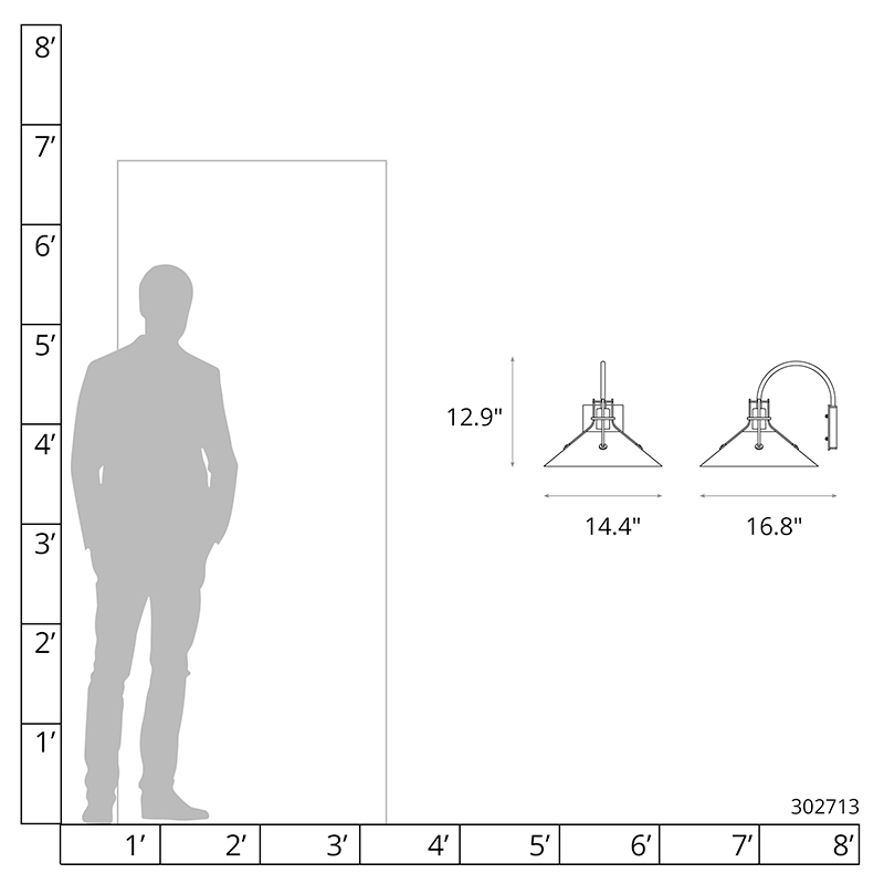 Line drawing of the floor lamp showing its precise product dimensions.