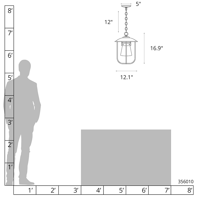 Line drawing of the floor lamp showing its precise product dimensions.