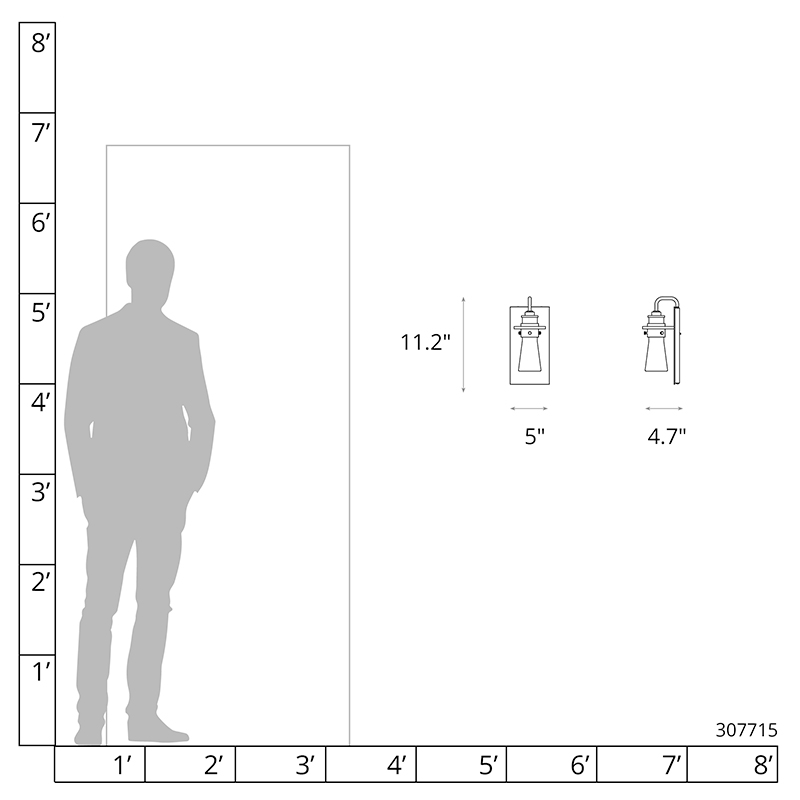 Line drawing of the floor lamp showing its precise product dimensions.