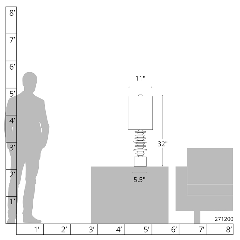 Line drawing of the floor lamp showing its precise product dimensions.