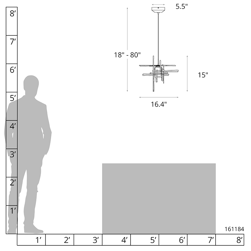 Line drawing of the floor lamp showing its precise product dimensions.