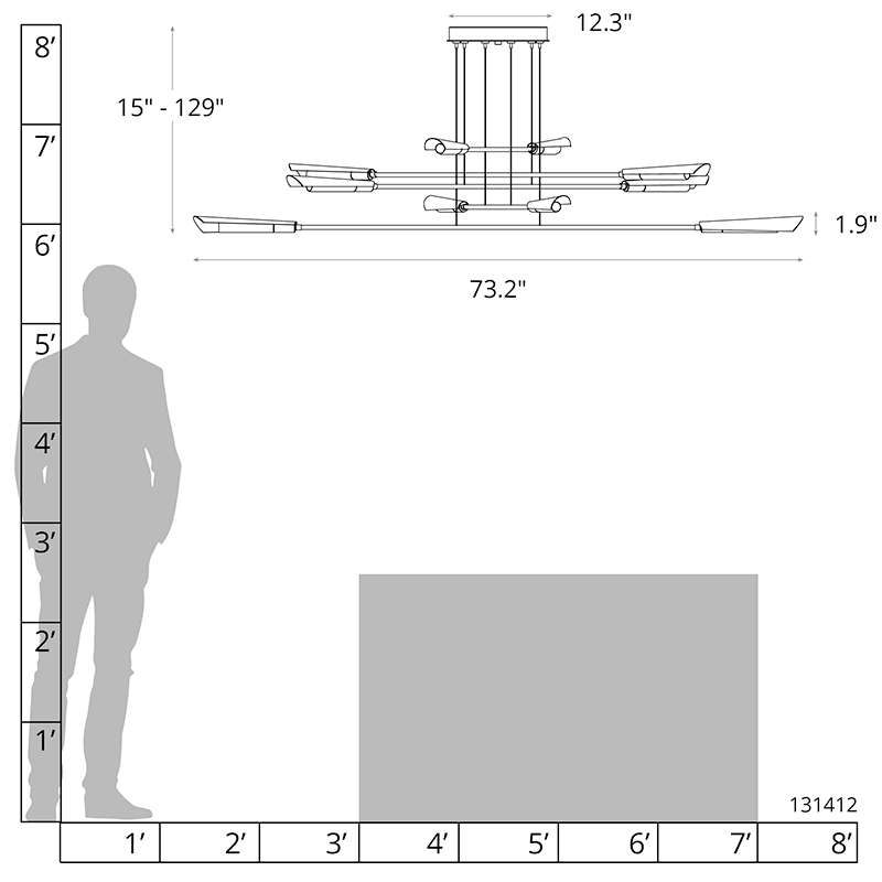 Line drawing of the floor lamp showing its precise product dimensions.