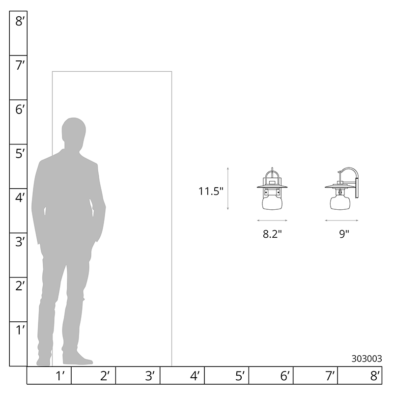Line drawing of the floor lamp showing its precise product dimensions.