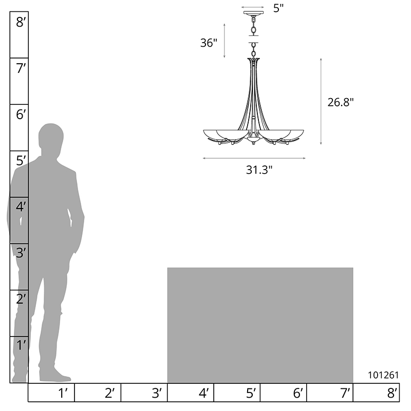 Line drawing of a chandelier, featuring a 26.3