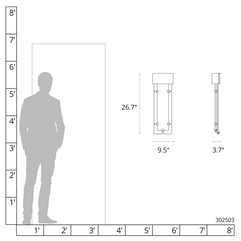 Line drawing of the floor lamp showing its precise product dimensions.