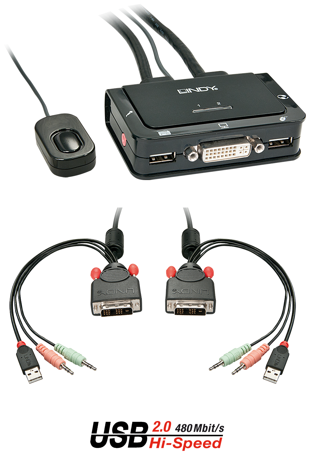 Switch KVM DVI-D Single Link, USB 2.0 & audio, 2 ports
